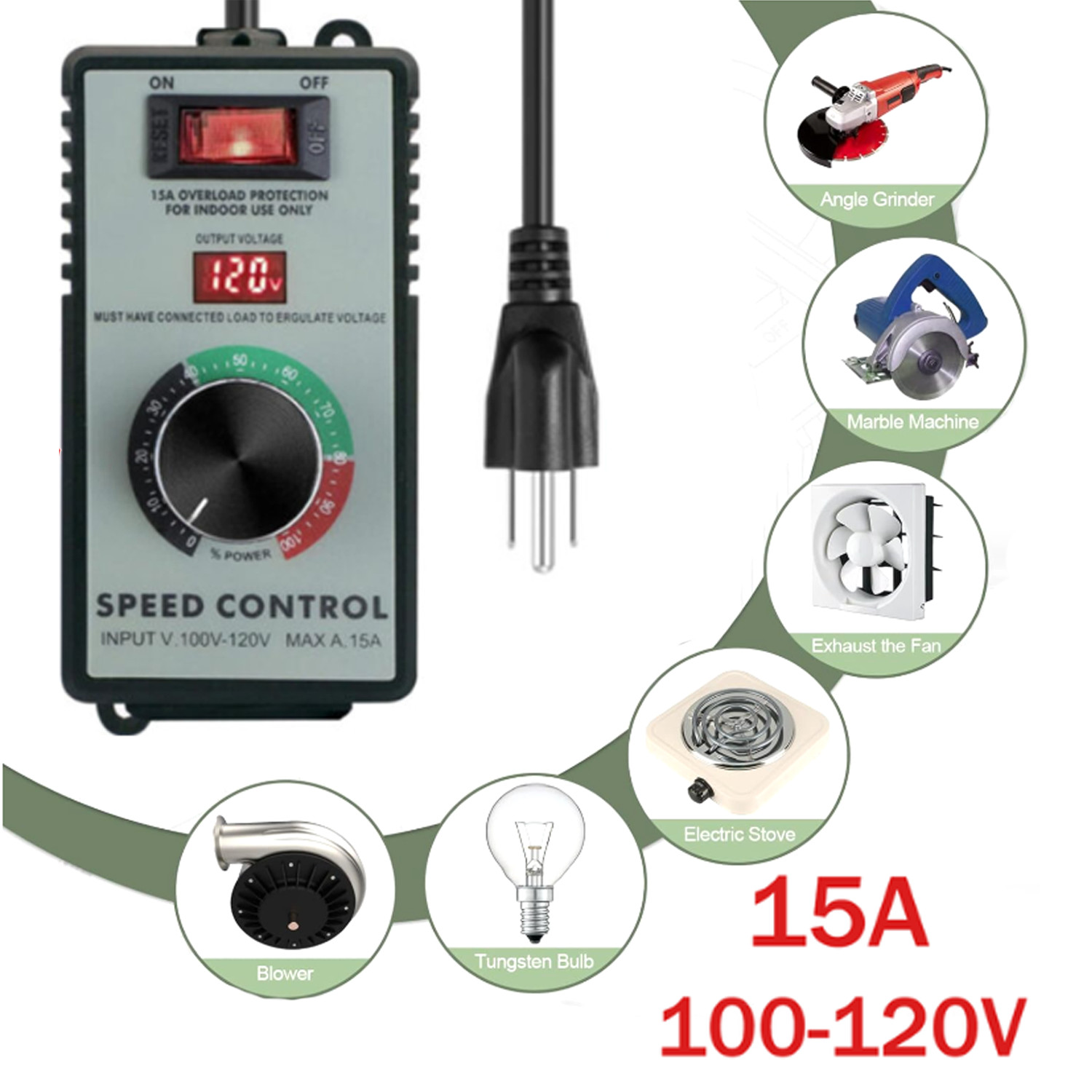 Variable Speed Controller for Router Fan Electric Motor Rheostat 120V Adjuster