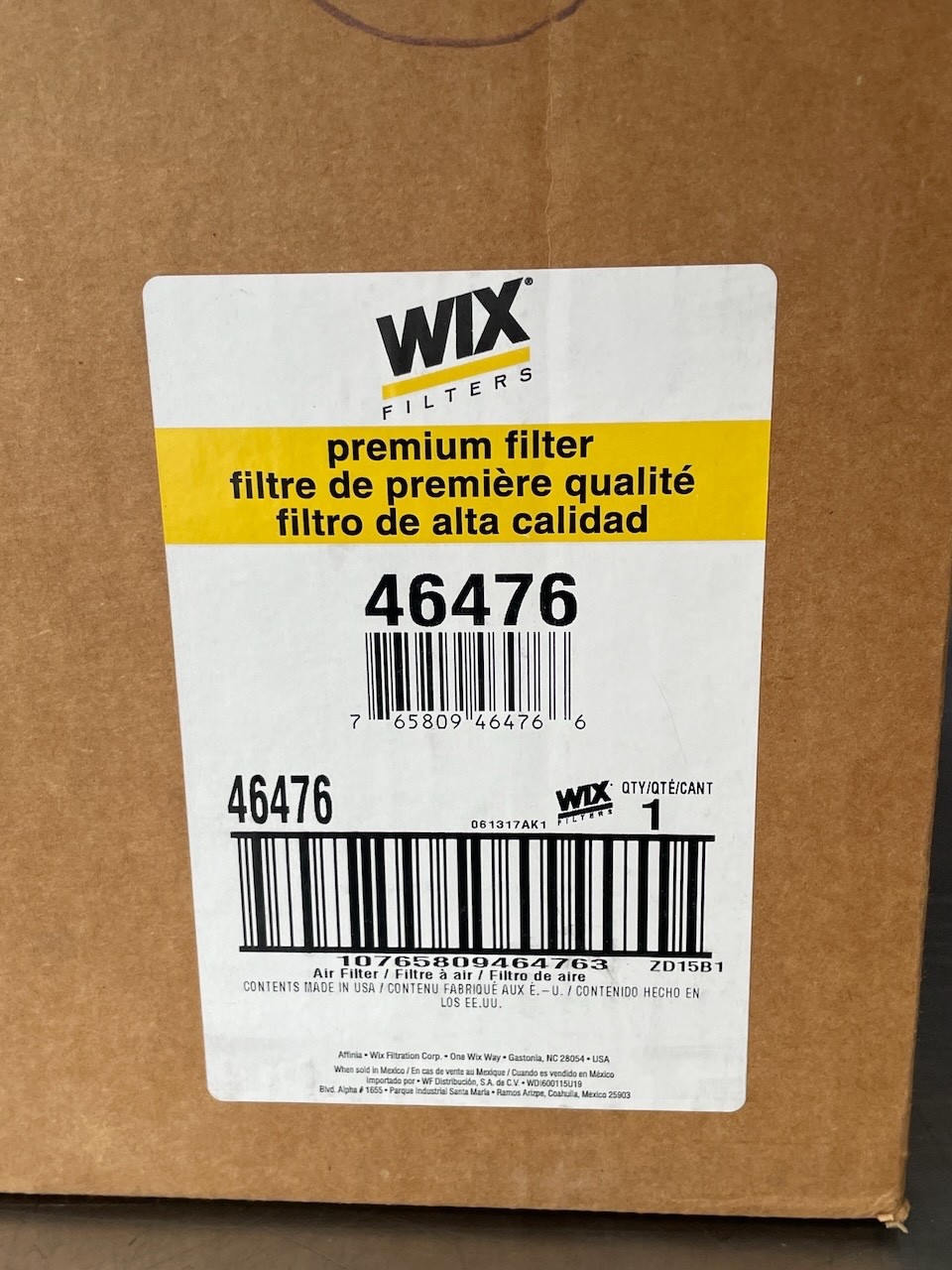 Wix 46476 Radial Seal Outer Air Filter Element Assembly