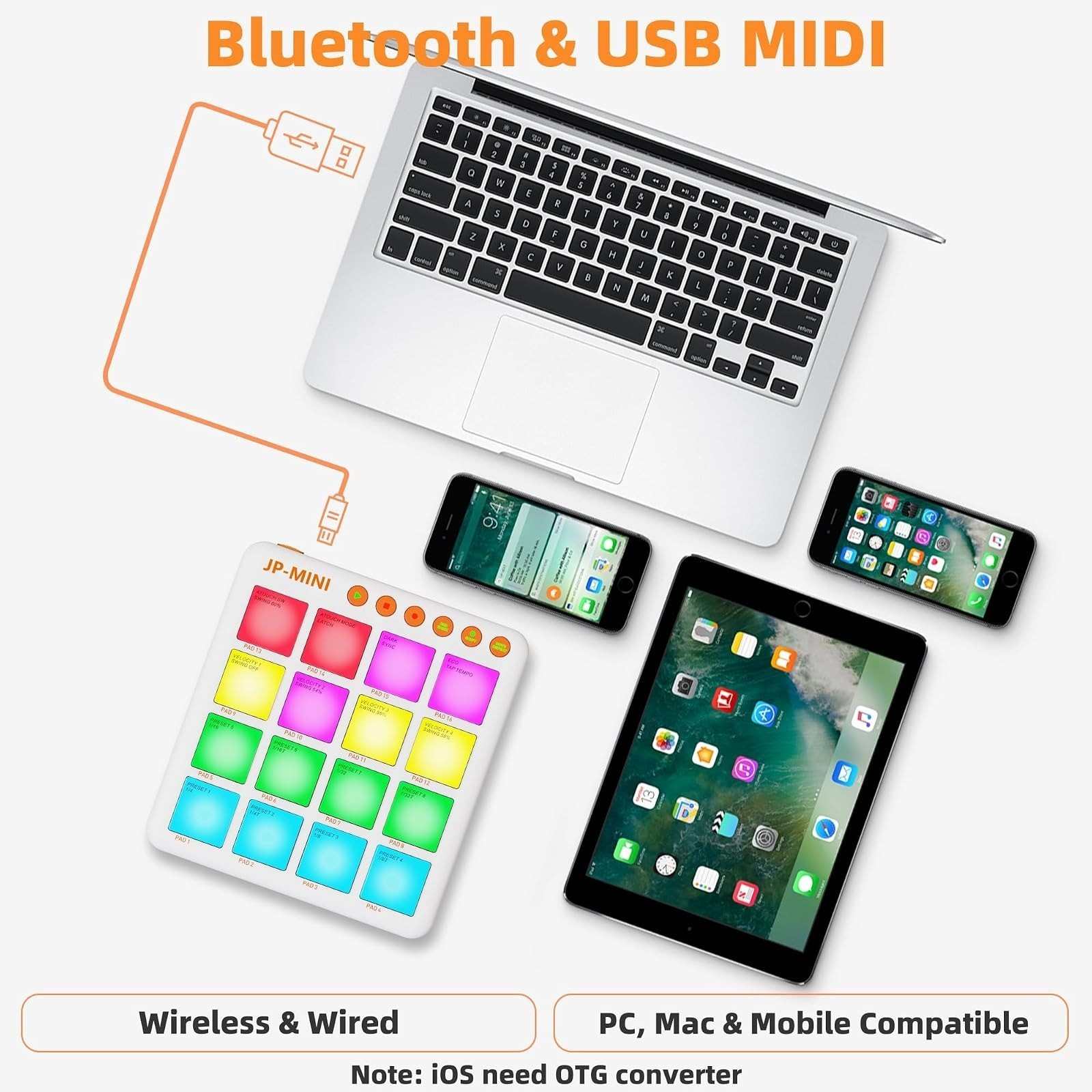 Lefiko Mini Wireless MIDI Controller with 16 RGB Pads & Aftertouch