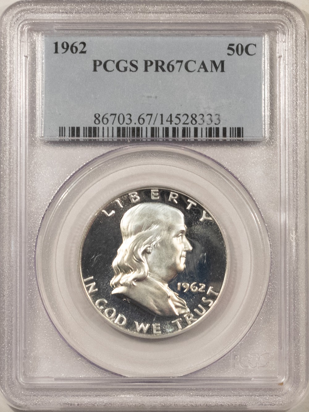 1962 PROOF FRANKLIN HALF DOLLAR - PCGS PR-67 CAMEO