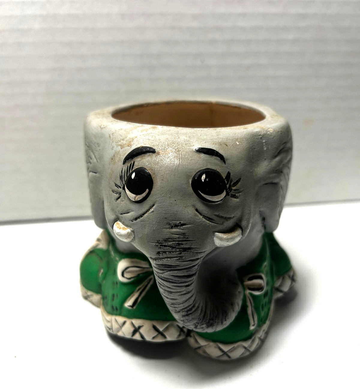 Vtg Collection of Elephants Figure Ceramic Grey Green  Tennis Shoes Planter