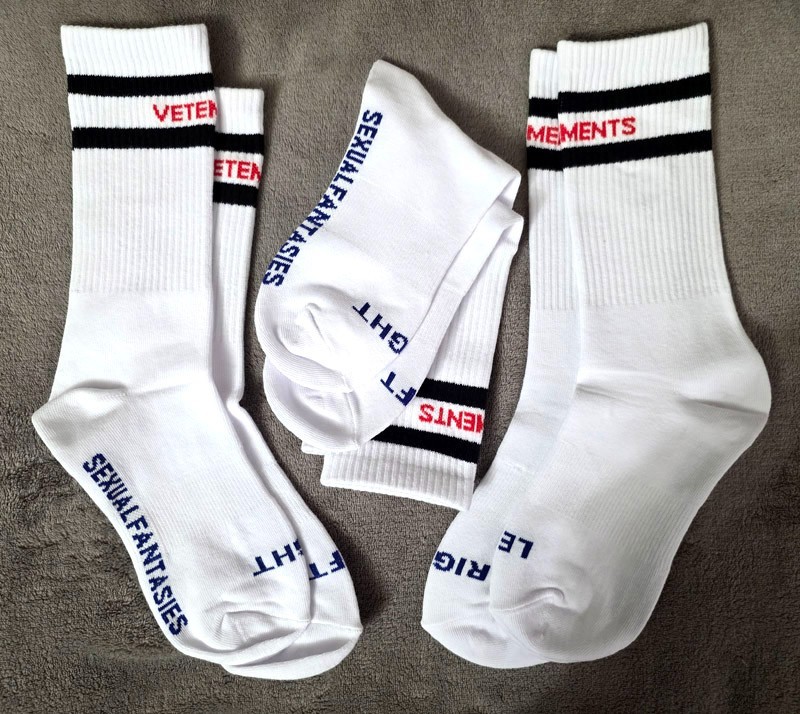 3-Pack (3 pairs) VETEMENTS Sexual Fantasies Men's Socks - White - One Size