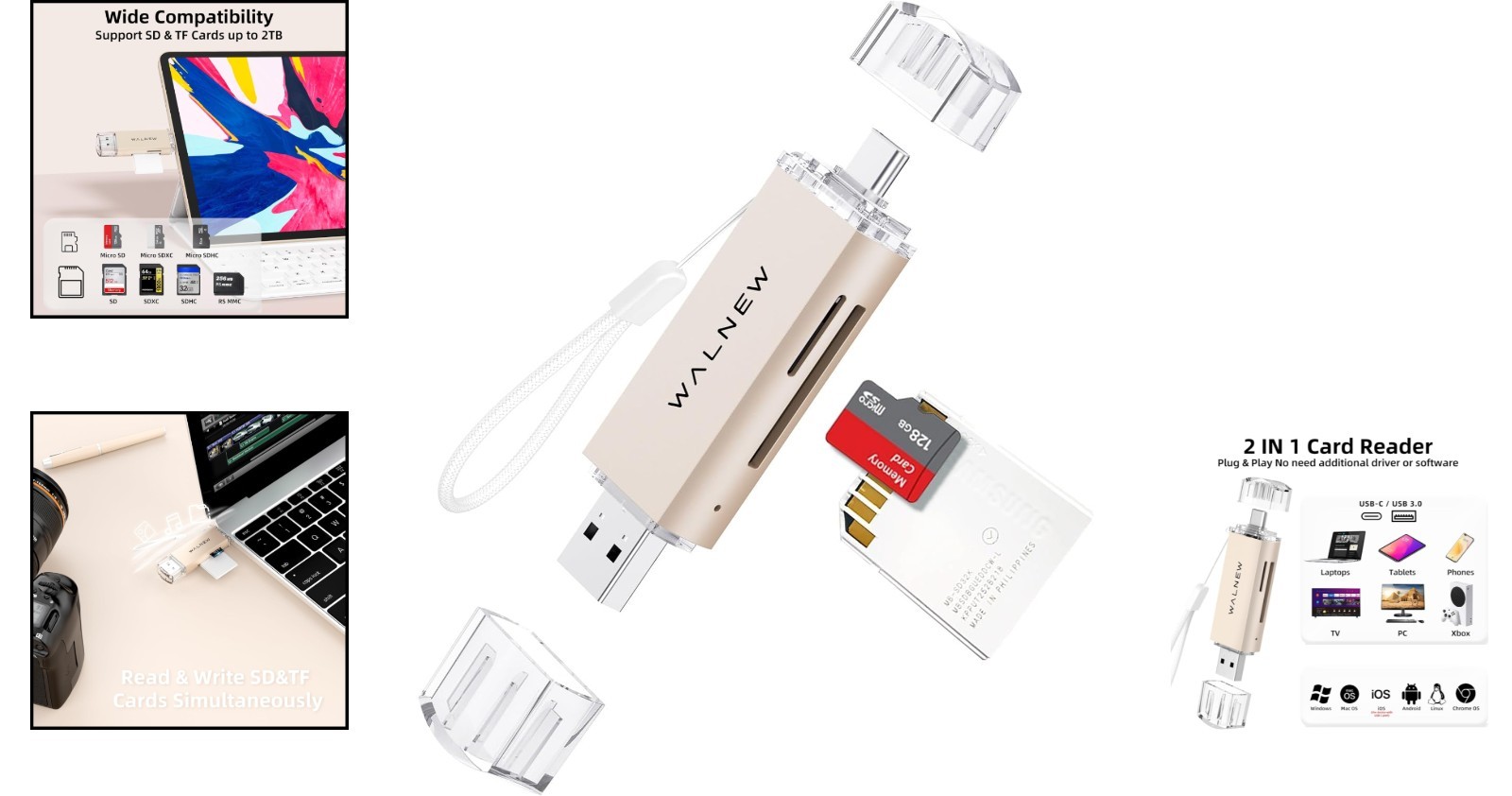 High-Speed USB 3.0 & USB-C SD Card Reader - Dual Slot Adapter for Max Efficiency