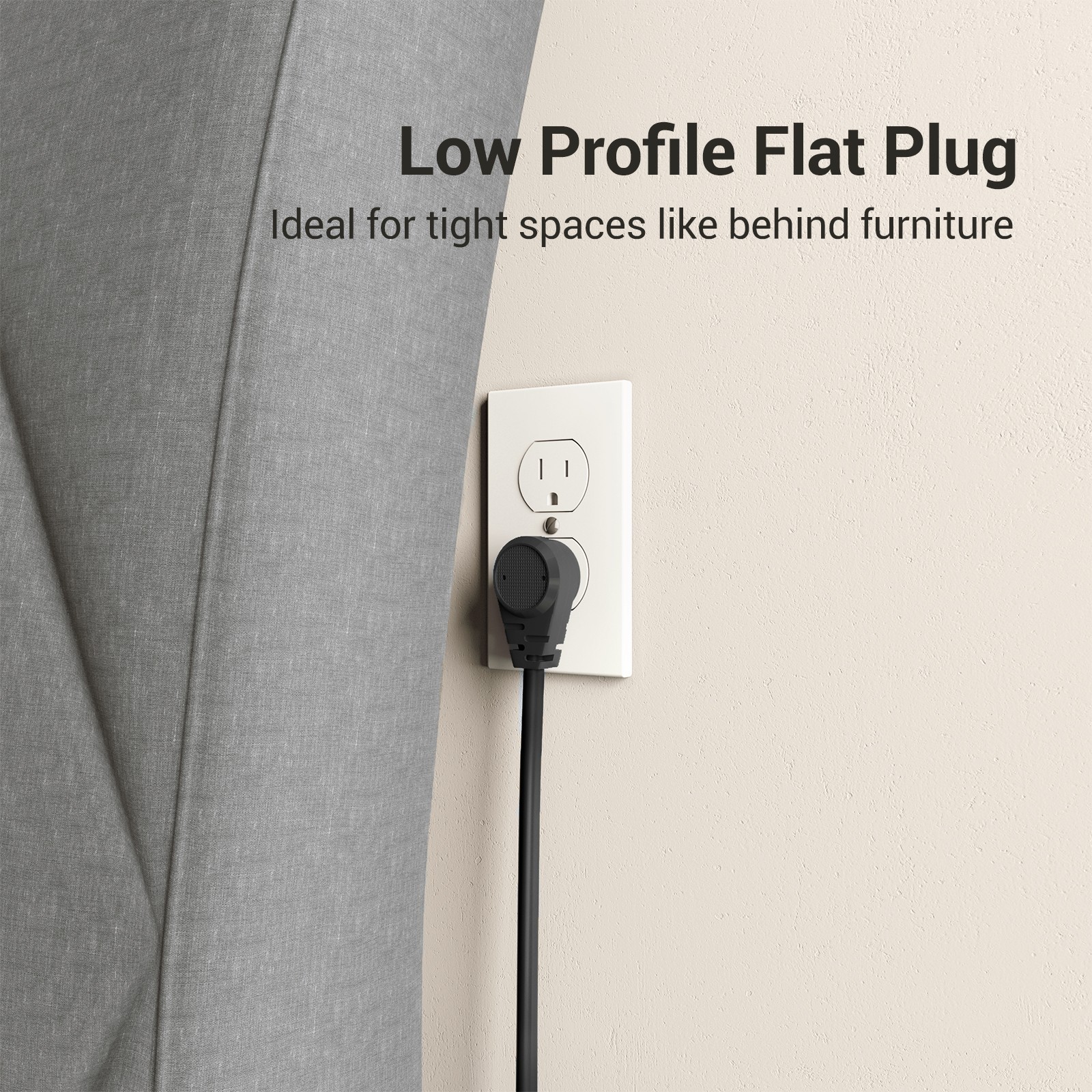 6 Outlet Surge Protector 25 Ft Long Extension Cord Low Profile Flat Plug