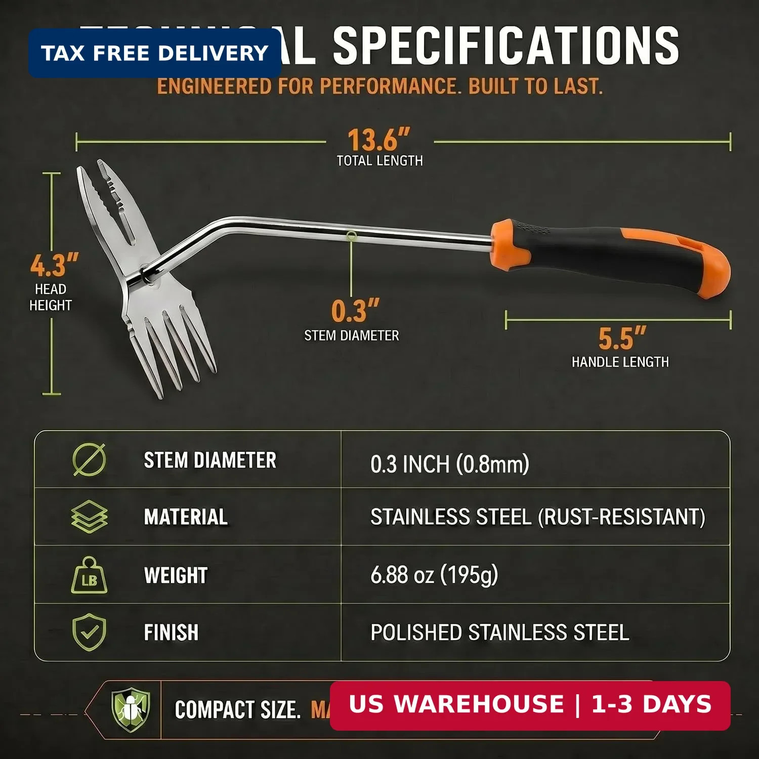 Weed Puller Tool, 2-in-1 Hand Weeder and Root Remover, Heavy Duty Stainless Stee