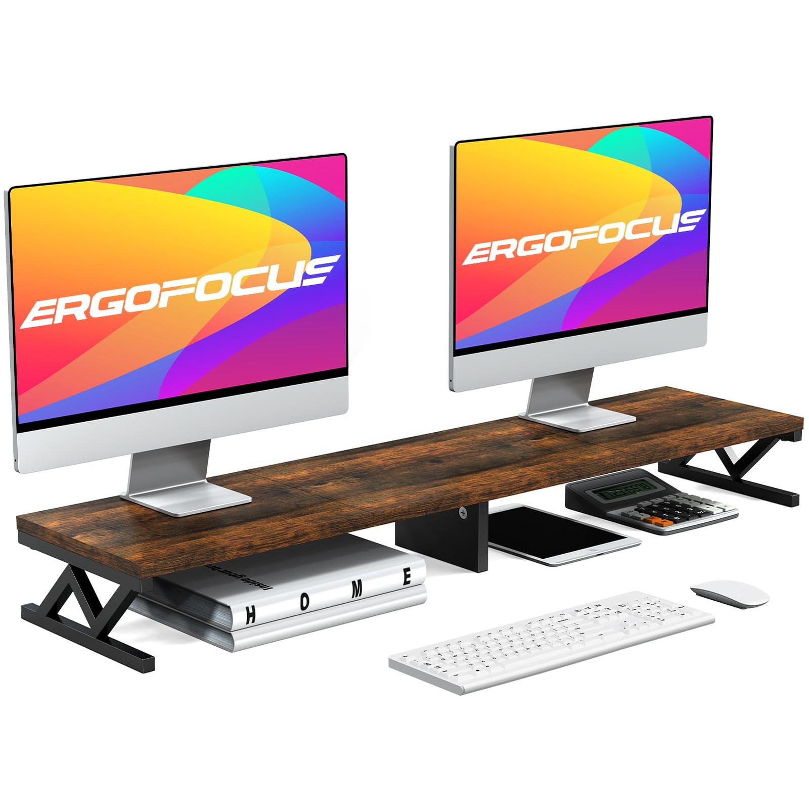 Dual Monitor Stand Riser Large Wood Monitor Riser for 2 Monitors Monitor Lift...