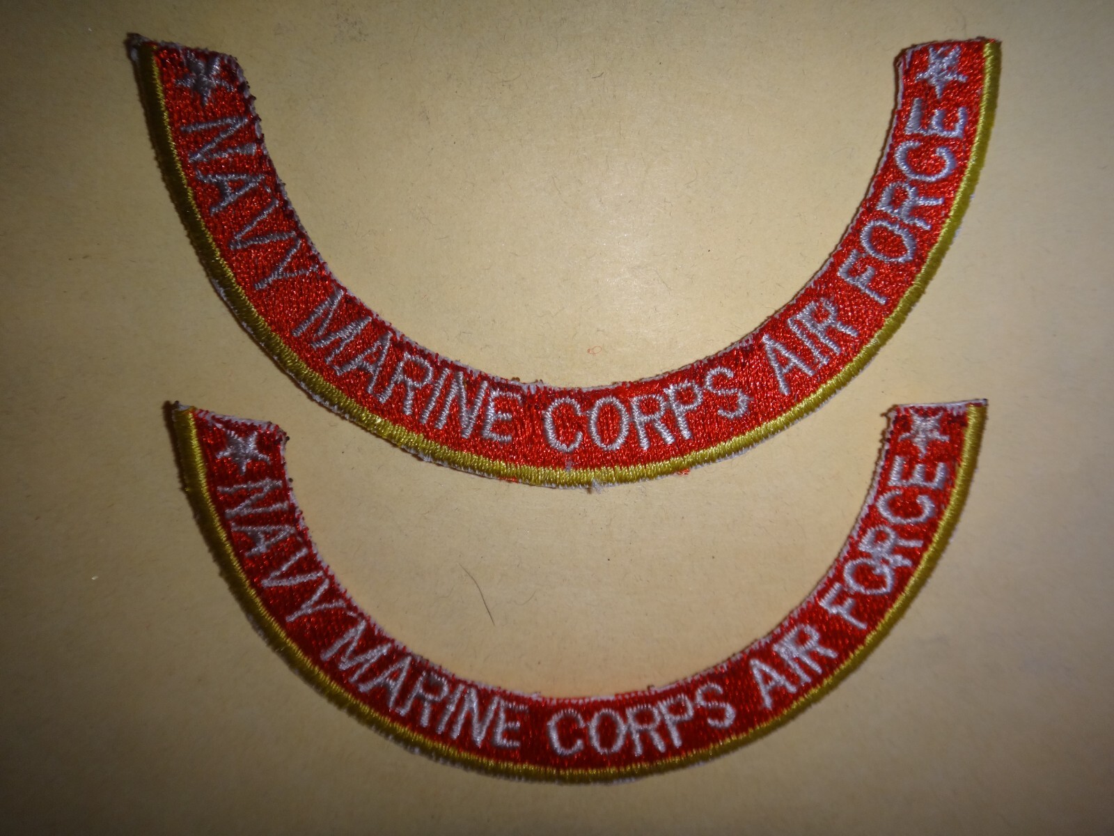 Two (2) Military Arcs Patches: NAVY, MARINE CORPS, AIR FORCE