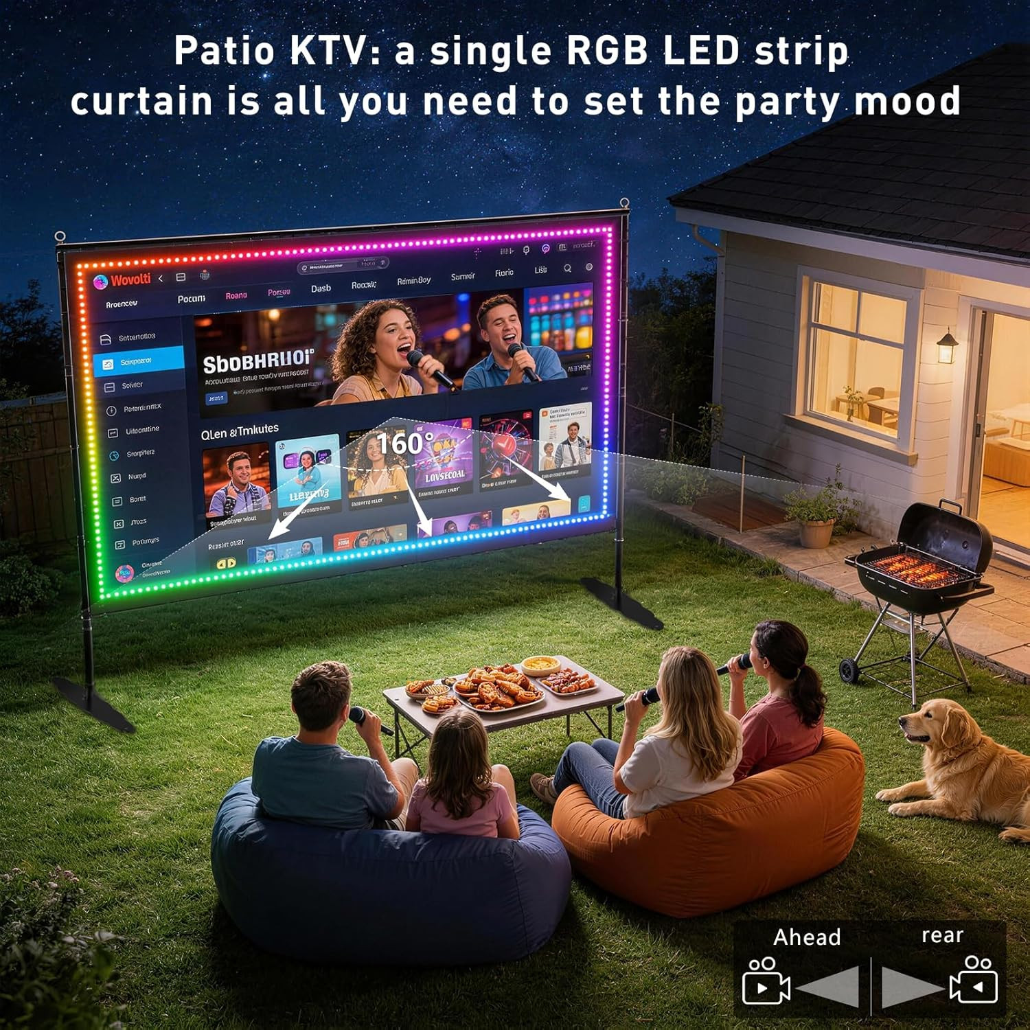 150 inch Projector Screen with Stand, USB String Lights Connection 16:9 4K HD Po