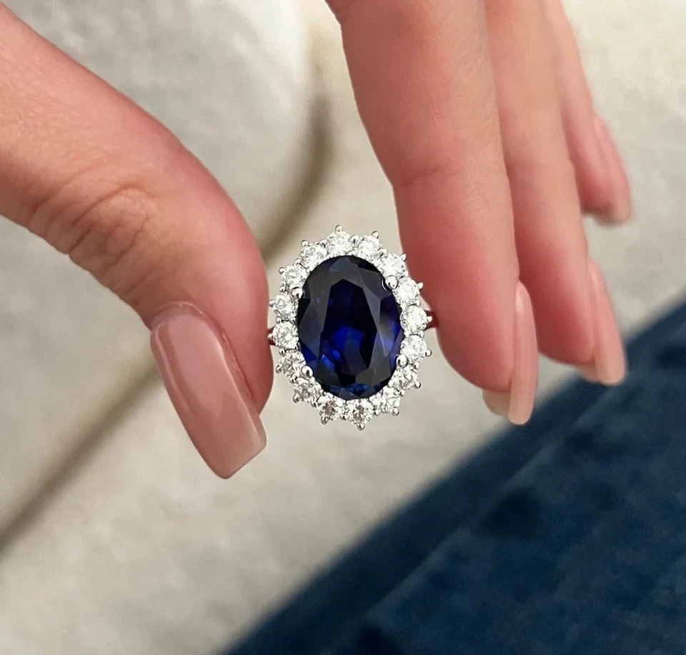 3.50Ct Oval Cut Natural Sapphire Diamond Bridal Wedding Ring 14K White Gold 6 7