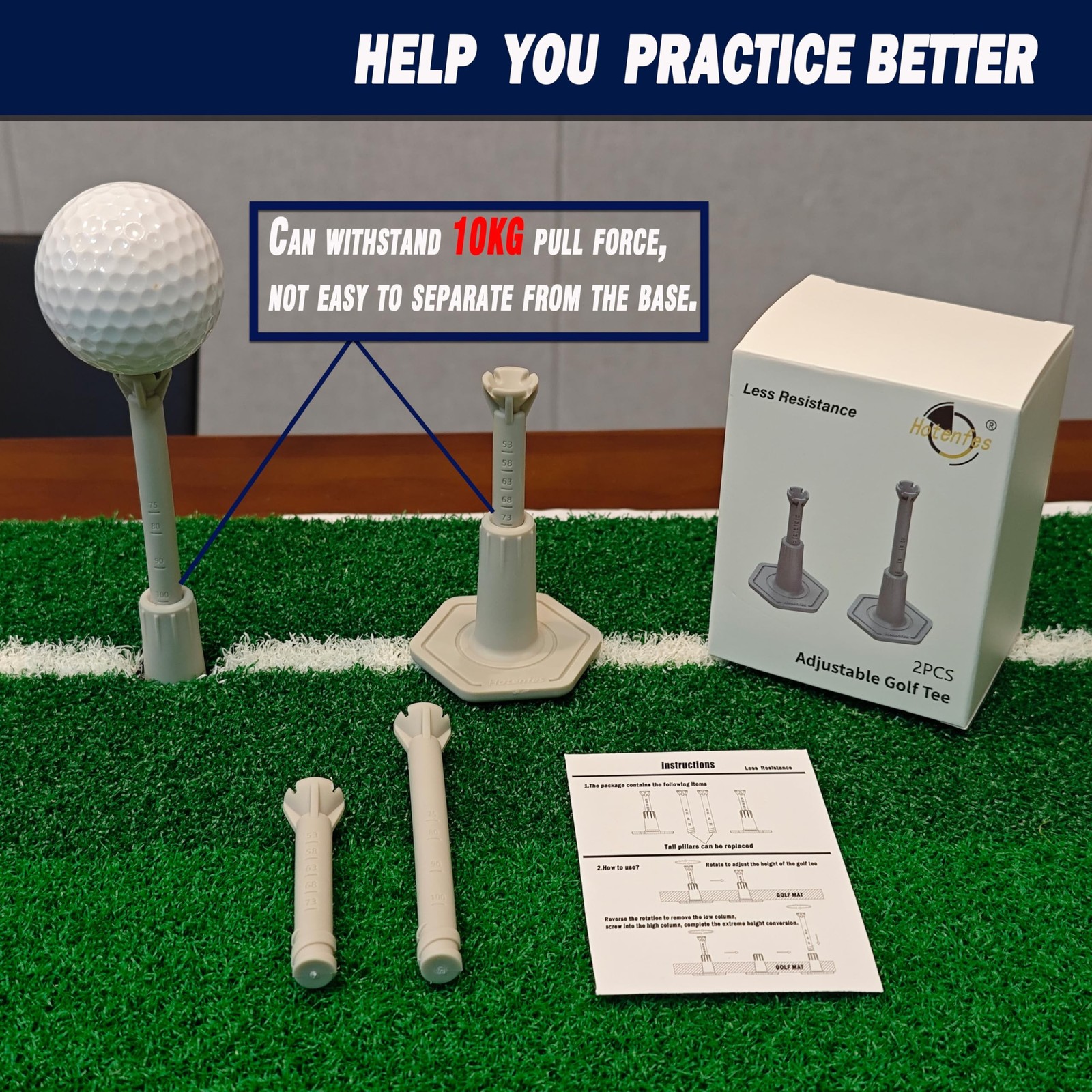 Adjustable Rubber Golf Tees for Mats, Driving Range & Simulator | 2 Pack Gray...