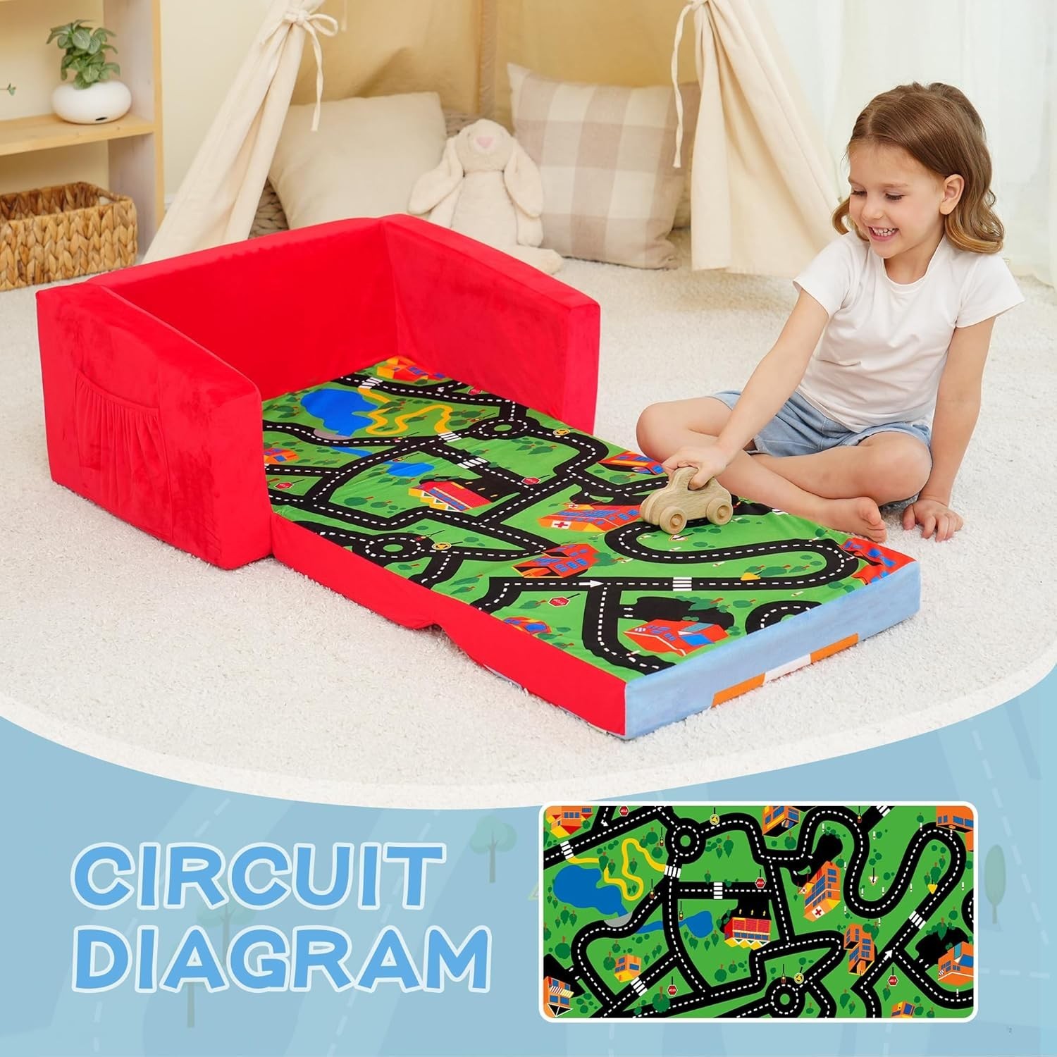 Kids Sofas Children's Sofa Bed Baby's Upholstered Couch Sleepover Chair Flipo...