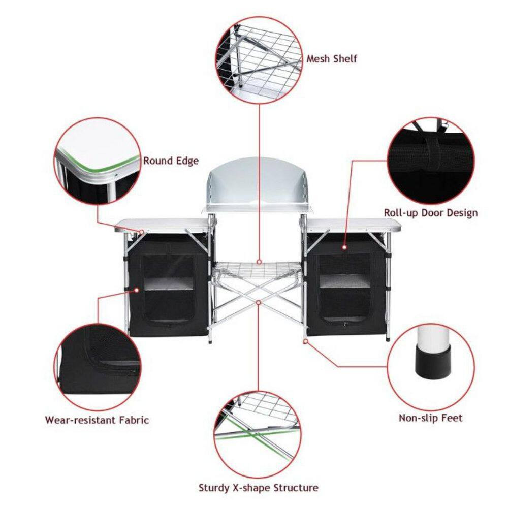 Folding Camping Table with Storage Rack