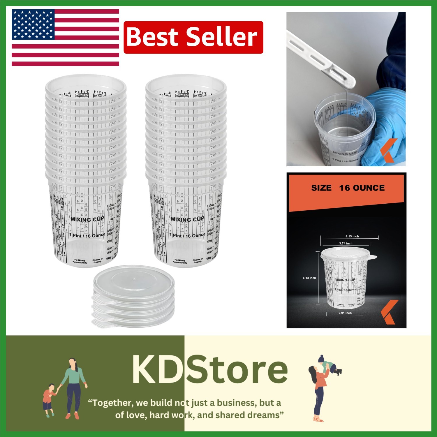 16 oz Clear Graduated Paint Mixing Cups - Box of 24 & 4 Lids Included