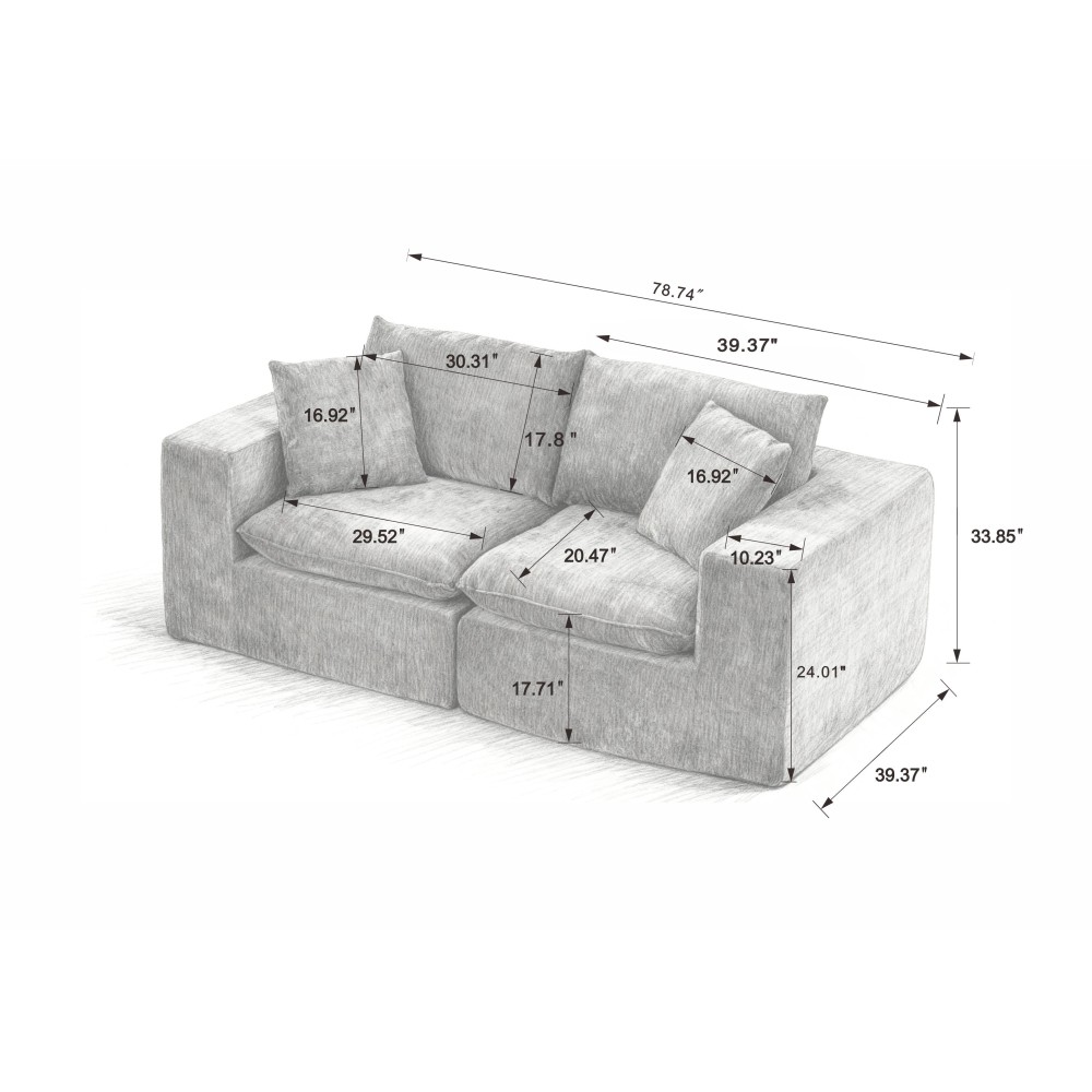 Modern Chenille Cloud Sofa w/ Comfortable Foam+Spring, Black