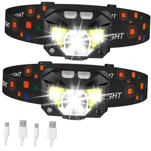 LED Headlamp with Motion Sensor, 2-Pack Rechargeable Waterproof Headlights,