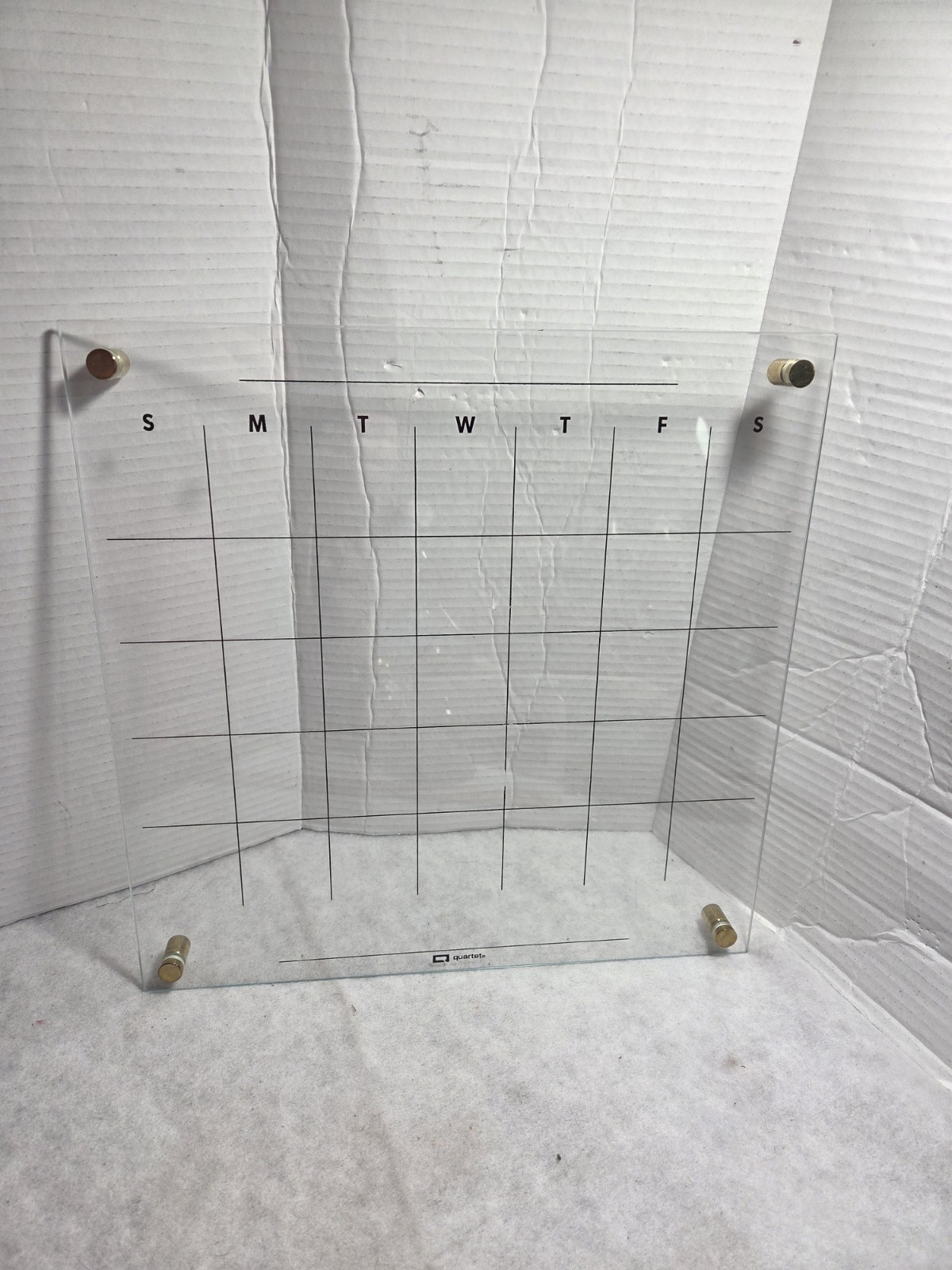 Clear Glass Monthly Offset Desktop Calendar Dry Erase Reuseable Brass Hardware