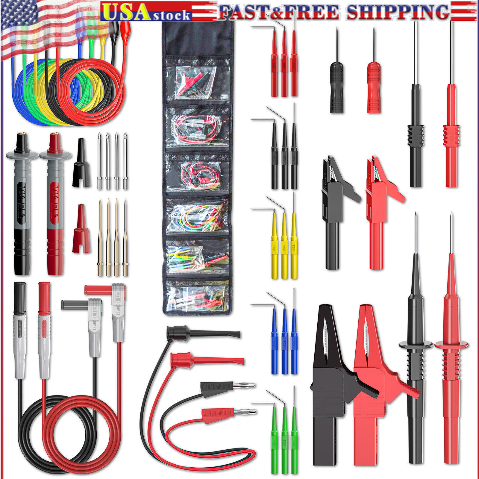 47PCS Multimeter Test Lead Kit Back Probe Set with Replaceable Probe Banana Plug