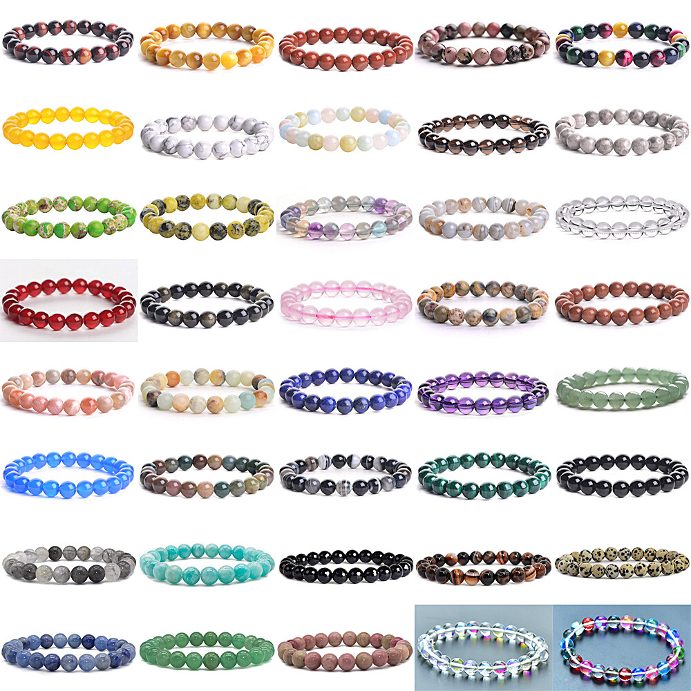 High Quality Natural Healing Energy Gemstone Stretch Bead Bracelet Men Women 8mm