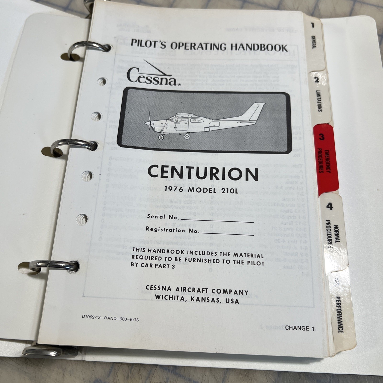 Cessna Turbo Centurion Pilot's Operating Handbook 1976 Model T210L
