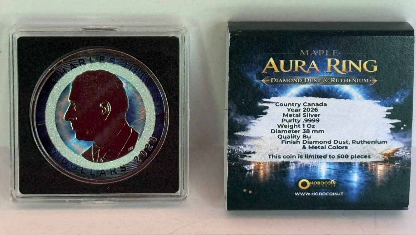 2026 Canada Maple Leaf Diamond Aura Ring 1 oz Silver Coin