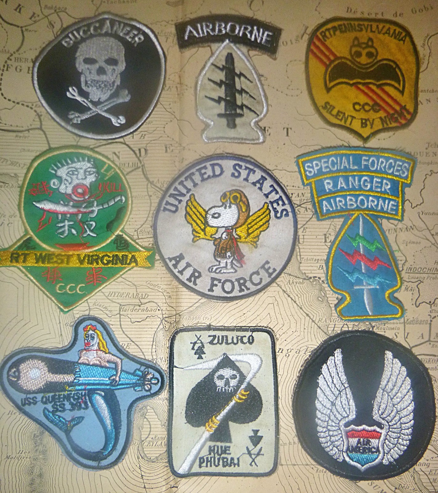 Lot of 9 Patch - Air America - Snoopy - Ranger - Buccaneers - Vietnam War, 9-24