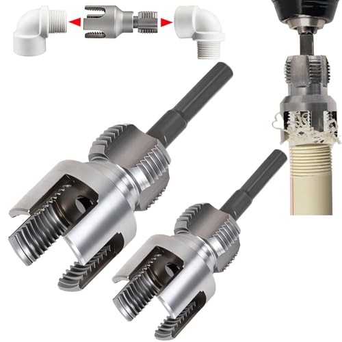 PVC Pipe Threader Kit, 3 Piece Set, 1/2" 3/4" NPT Sizes, Dual-Function 2 Pcs