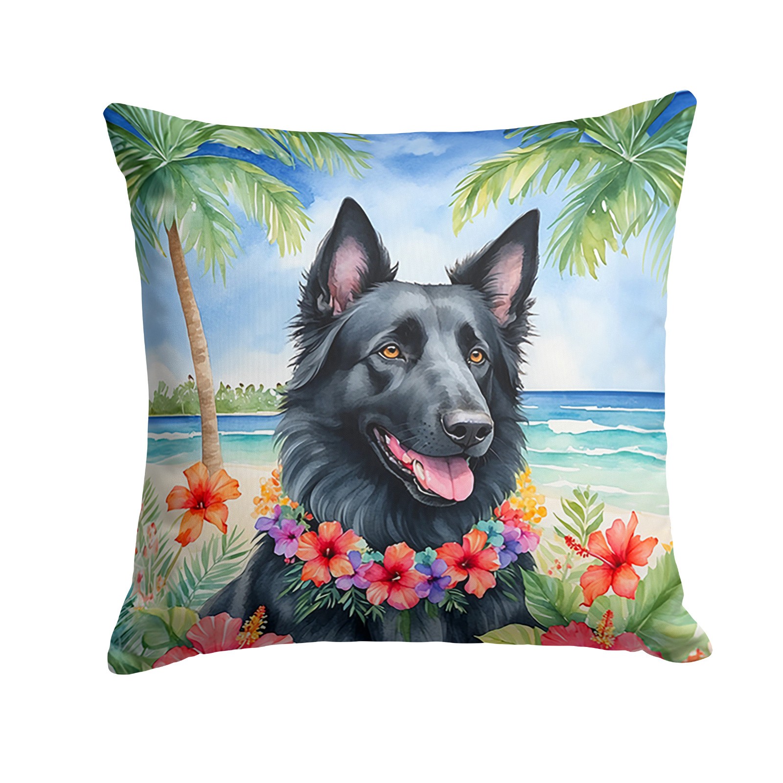 Belgian Sheepdog Tropical Luau Throw Pillow