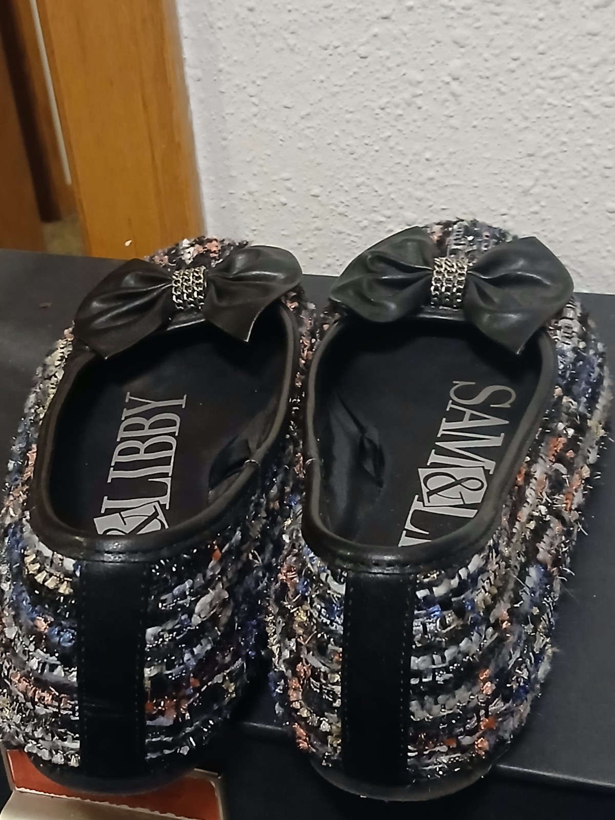 Sam & Libby Tweed Bow Ballet Flats Blue Multi Woven Round Toe Size 10