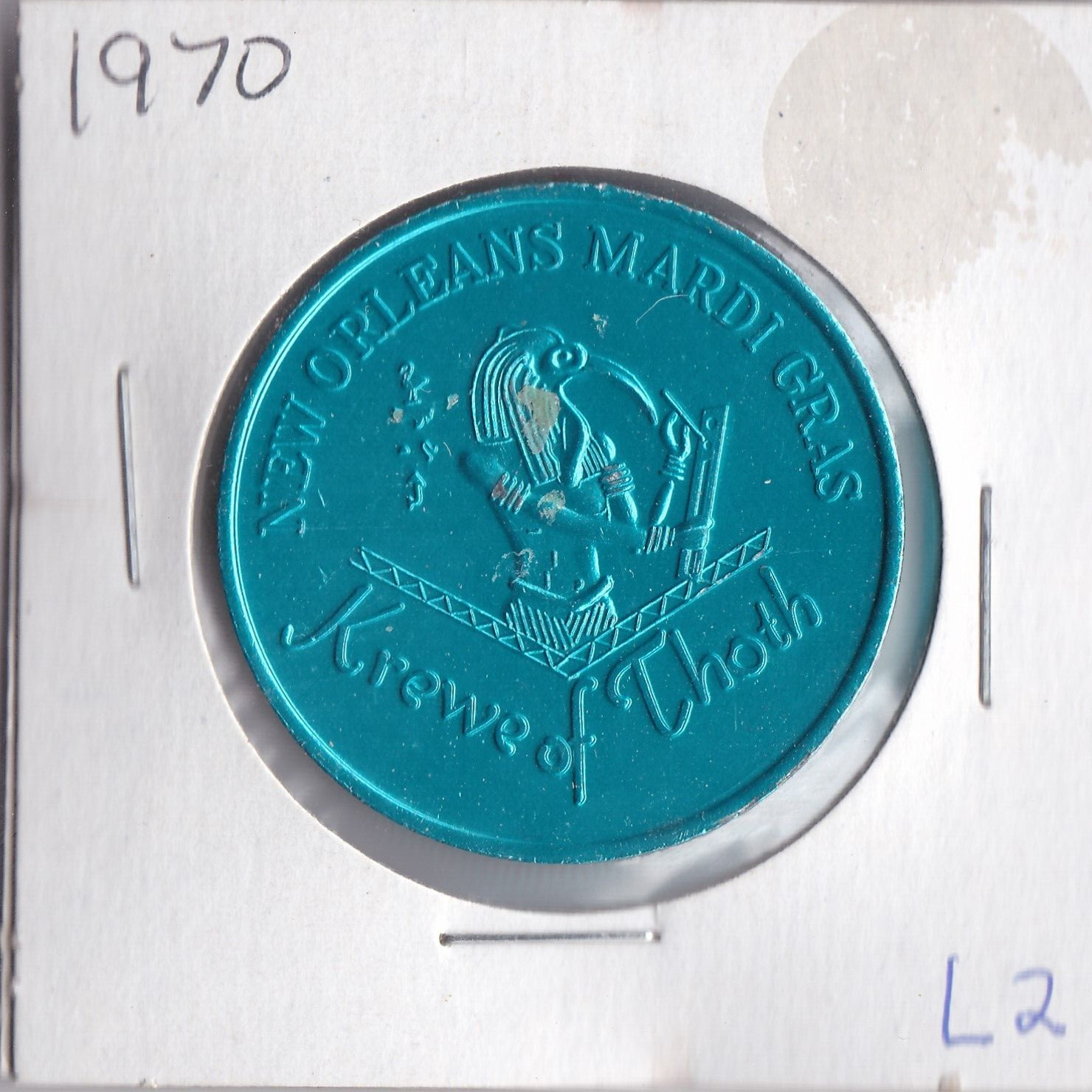 1970  Mardi Gras ALUMINUM DOUBLOON  KREWE OF Thoth  NEW ORLEANS  (Aqua L2)