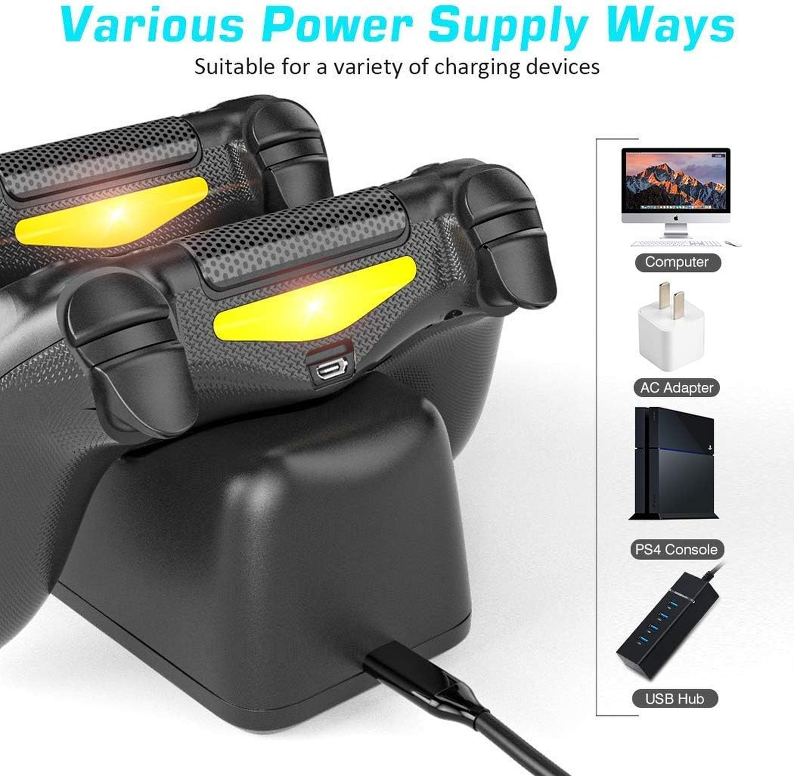 PS4 Controller Charger Dock Station, 1.8Hrs PS4 Controller Charging Dock