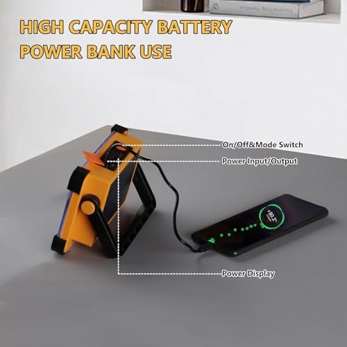 2 Pack 120W Solar Rechargeable Work Light, 144 LED 10000LM Yellow 2 Pack
