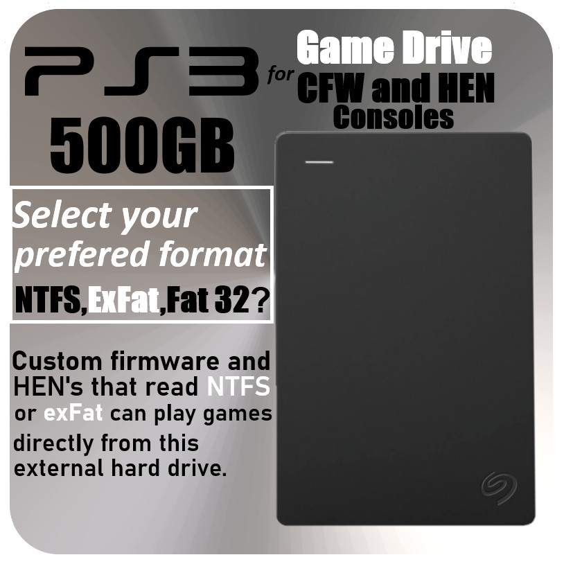 PS3 External Hard Drive 500GB for Custom Firmware & HEN Select format
