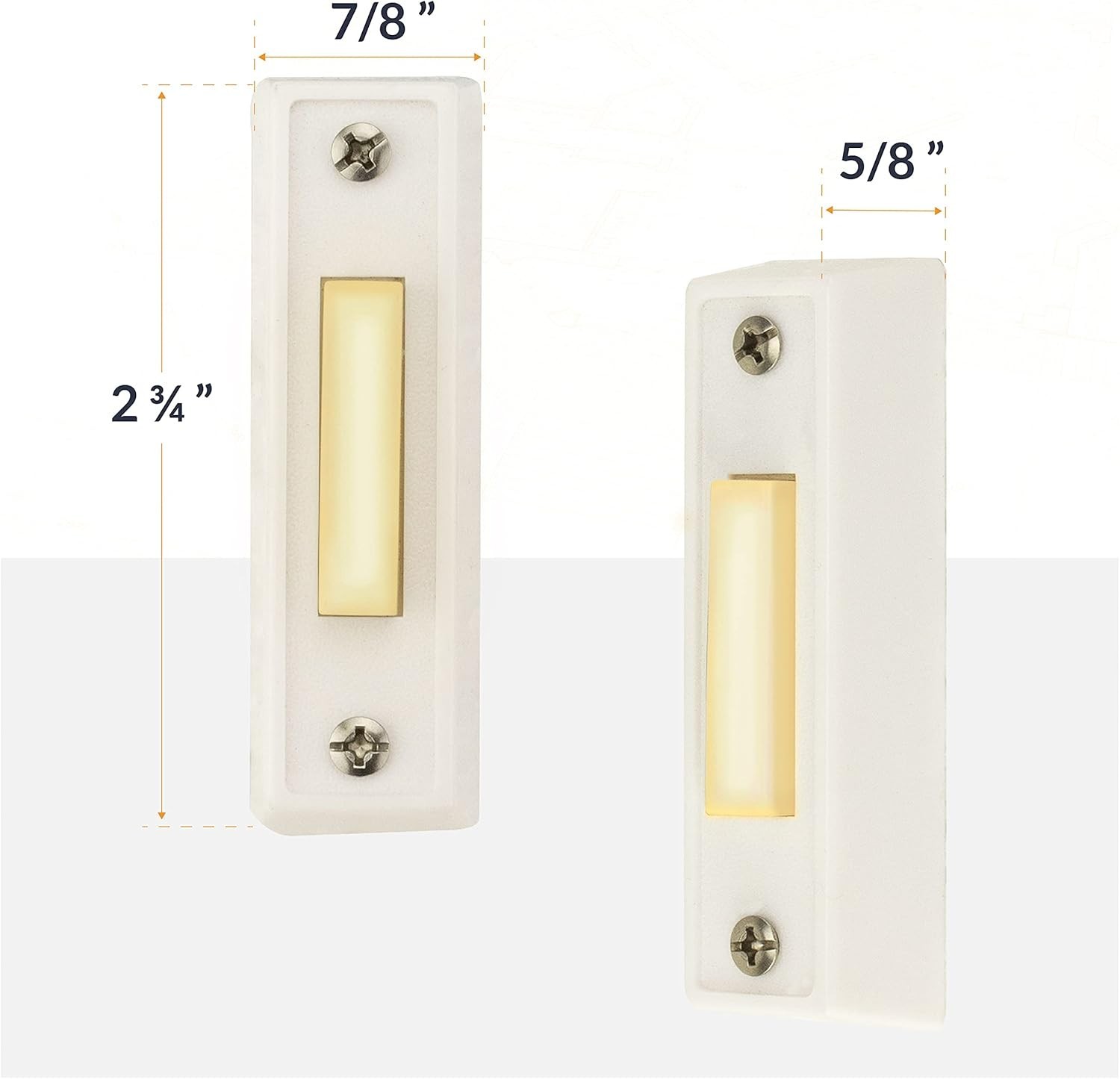 Durable Rectangular Lighted Doorbell Button - Easy Wall Mount Solution in White