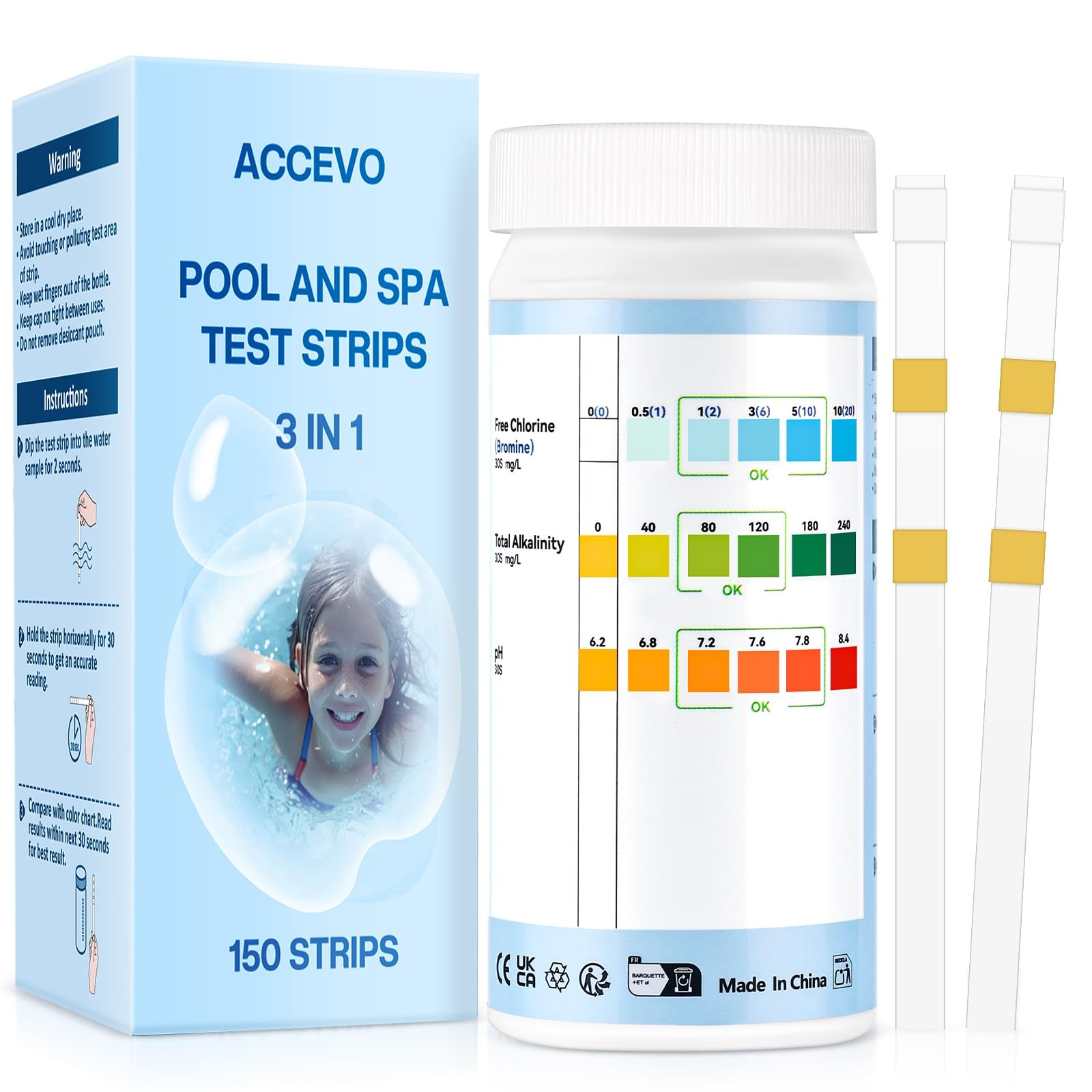Accevo Hot Tub Test Strips，3-in-1 Pool Water Testing Kit for...