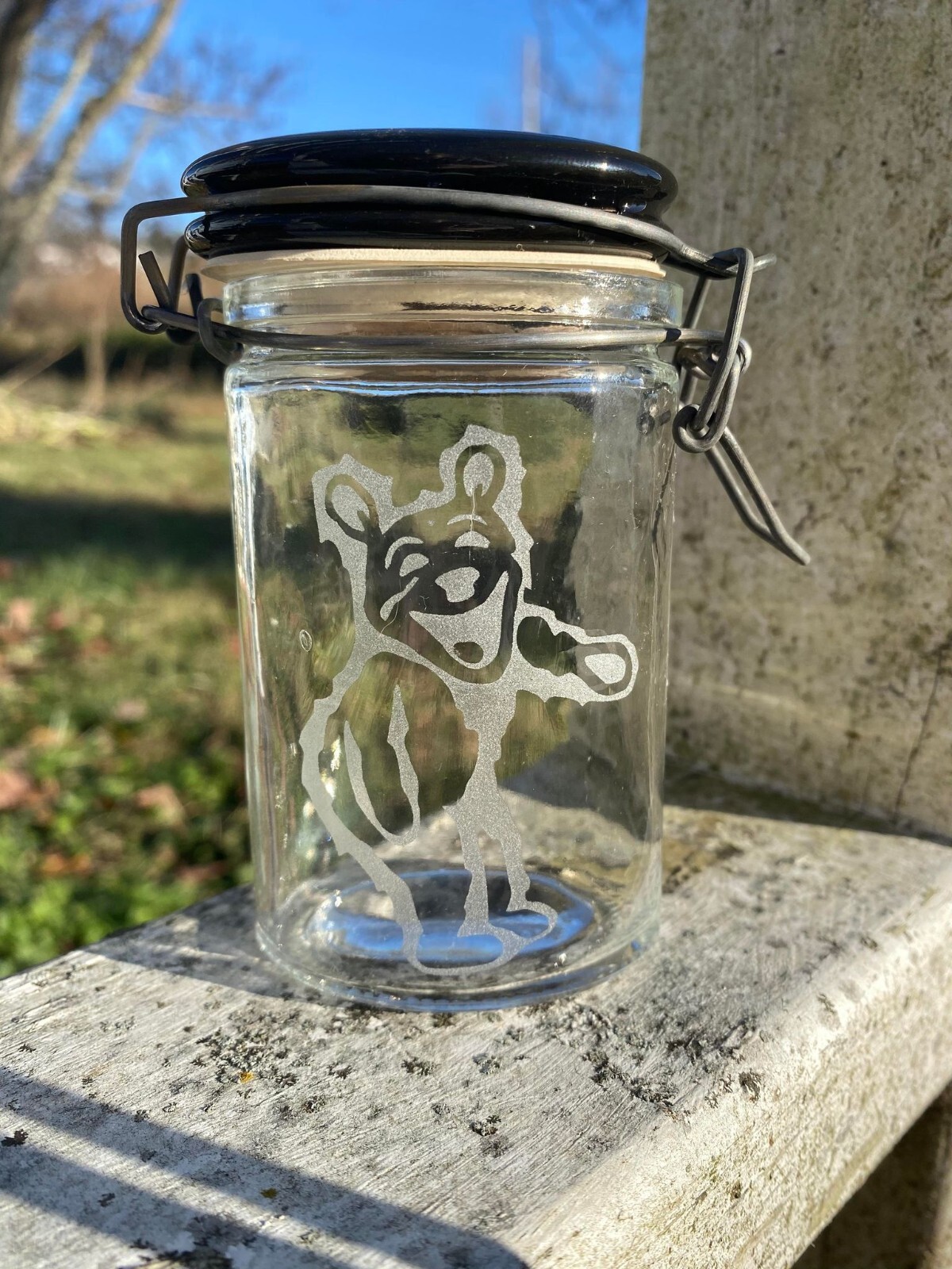 Owsley Bear Grateful Dead & Company Glass Jar Sandblasted Frosted Jar
