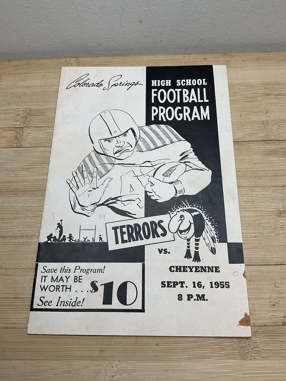 1955 Sep 16 CHEYENNE INDIANS Vs Colorado Springs Terrors HS FOOTBALL Program F28
