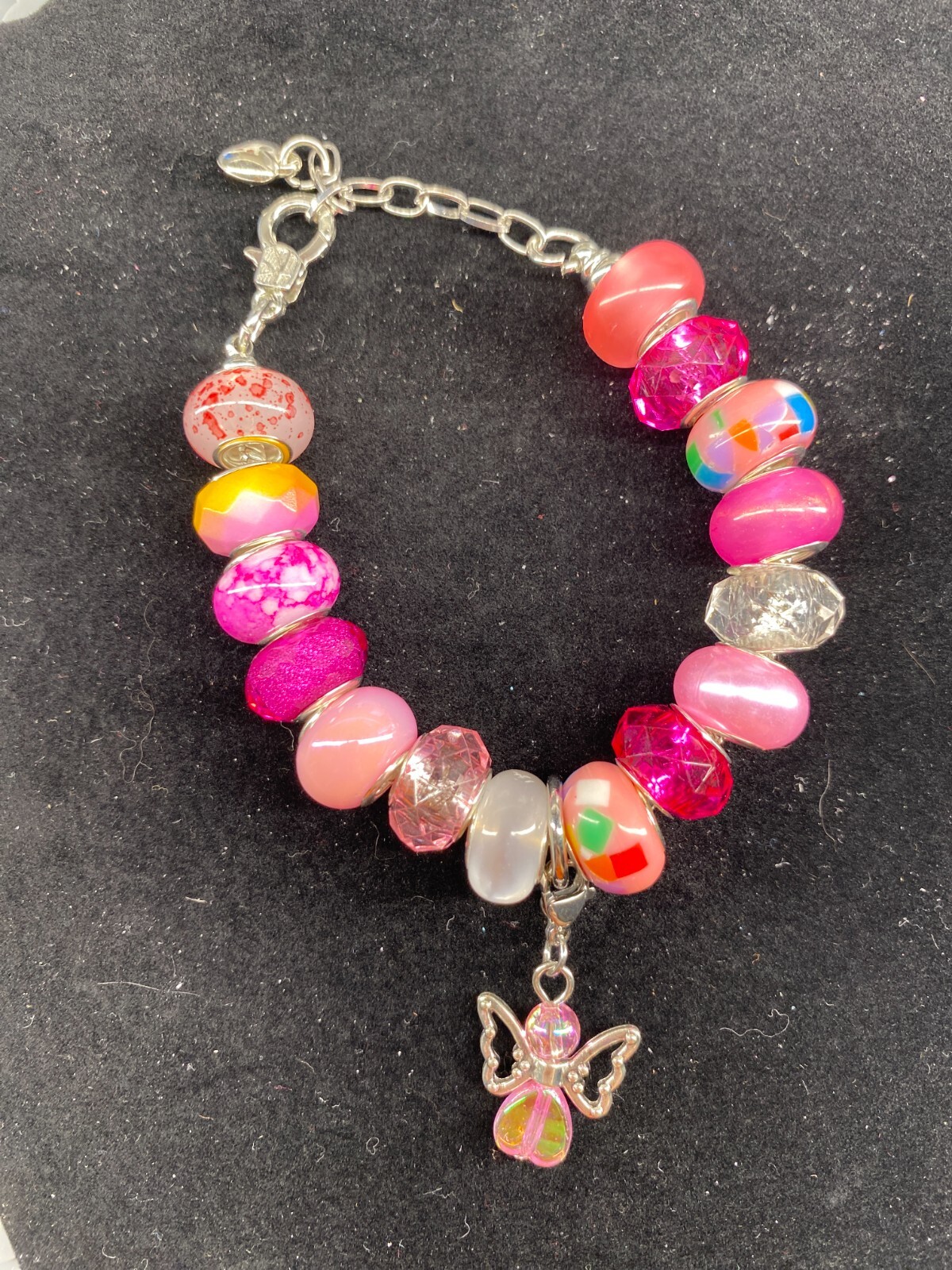 Handmade Adjustable Beaded Bracelet, Angel Charm  Pink