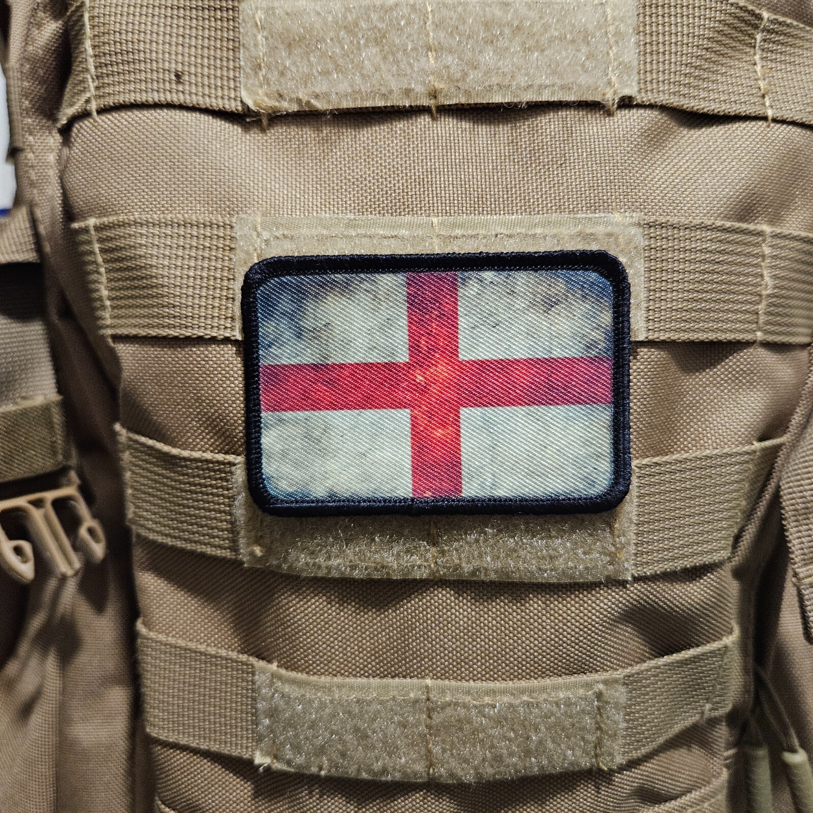 Distressed English saint George's Flag Morale Patch 2"x3" hook and loop tactical
