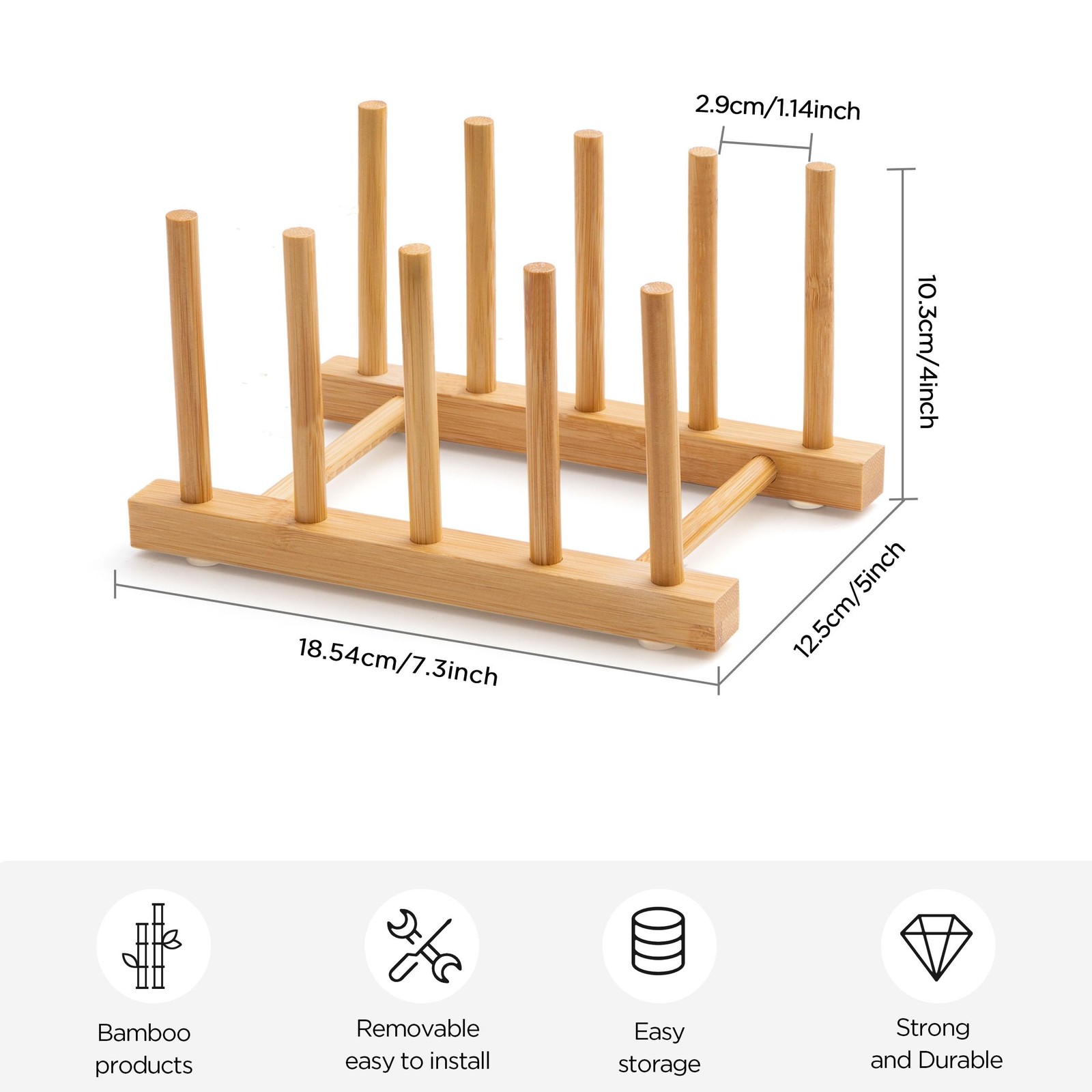 Bamboo Dish Drying Rack for Kitchen Counter & Cabinet (4 Slots)