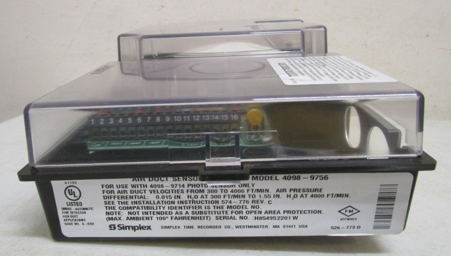 NEW SIMPLEX 4098-9756 TRUE ALARM DUCT SENSOR HOUSING