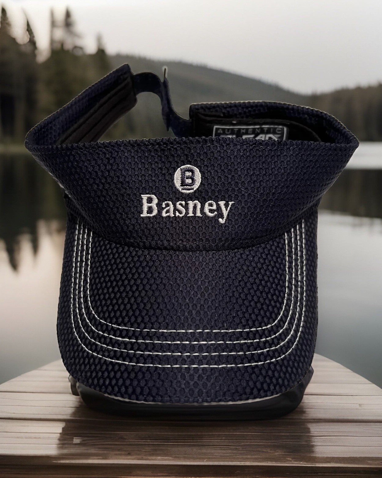 Basney Visor Cap Navy Blue Golf Hat Adjustable Strap Strapback Cotton AHEAD EUC