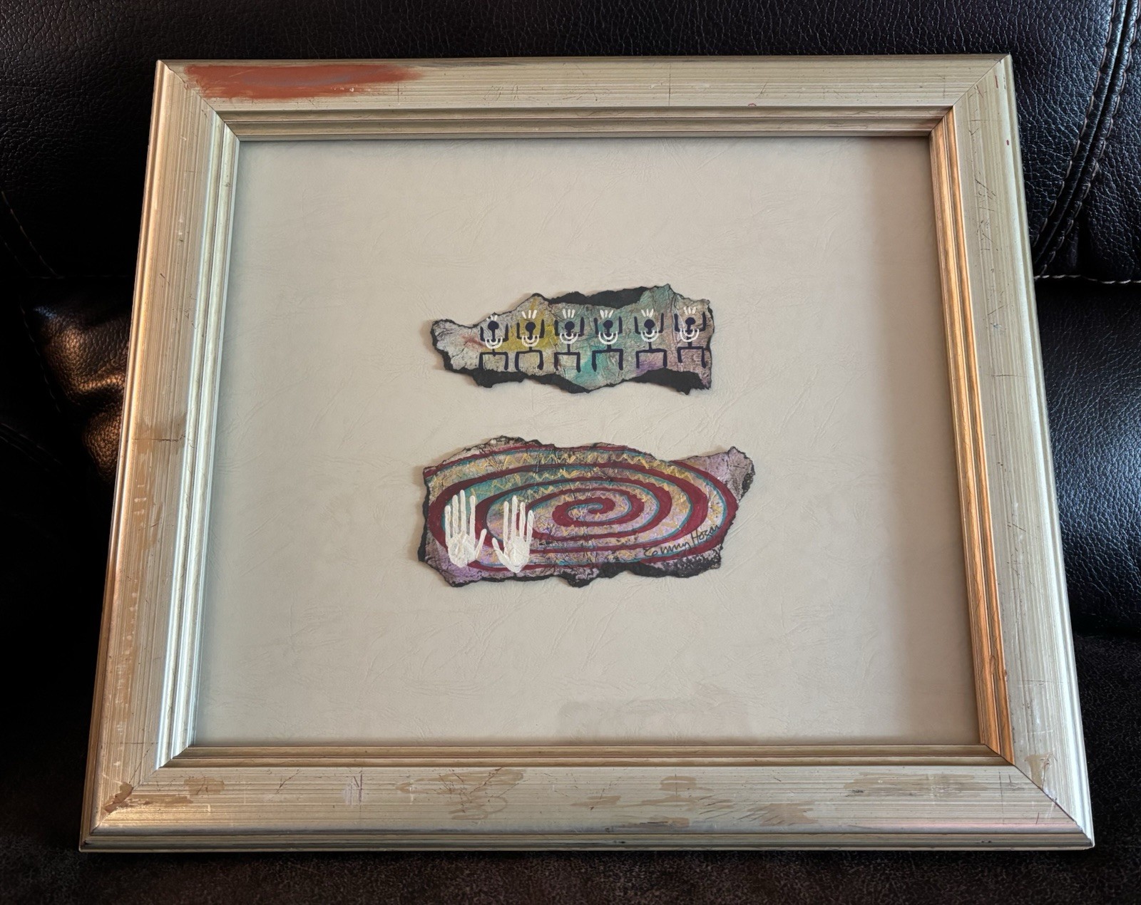 Primitive Imageson handmade paper Signed By Artist Ginny Hozan Vintage Native