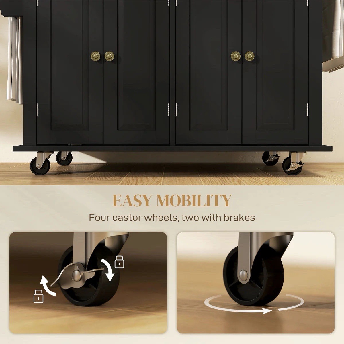 Kitchen Island Cart with Rubberwood Flip Top & Storage