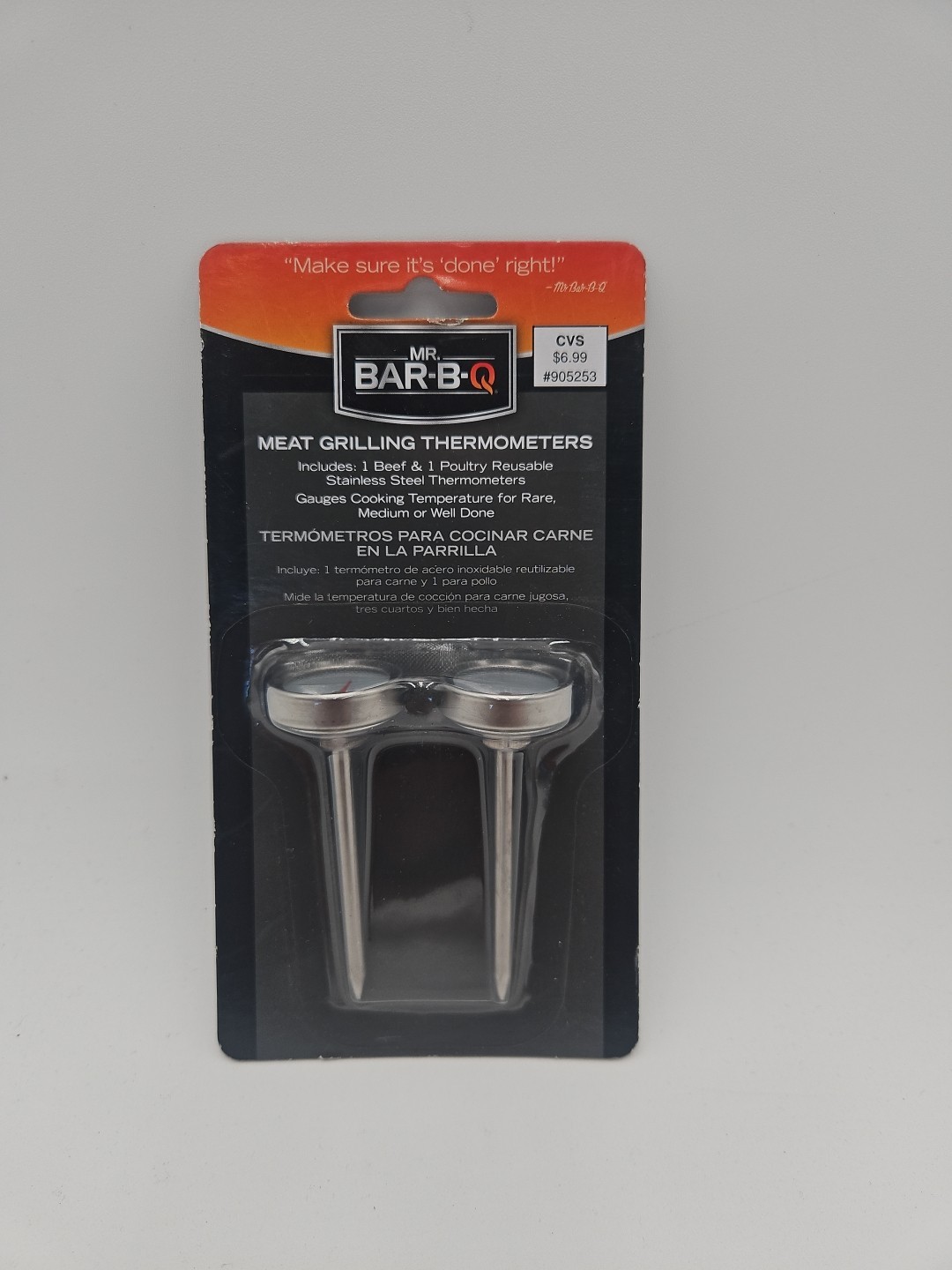 Mr Bar-B-Q Meat Grilling Thermometers Stainless Steel Beef Poultry Gauges Set