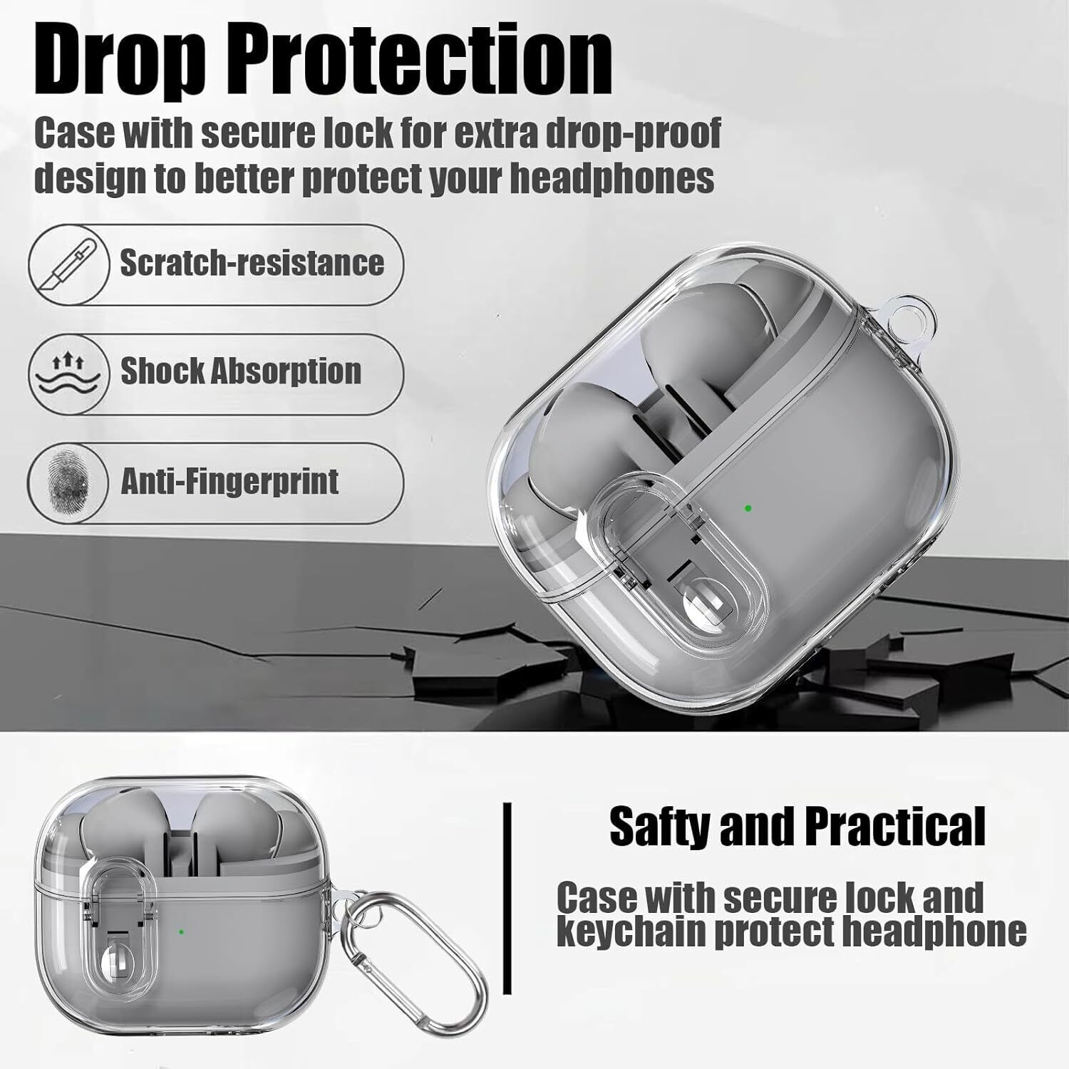 For Samsung Galaxy Buds 3 /3 Pro Shockproof Clear Secure Lock Case with Keychain