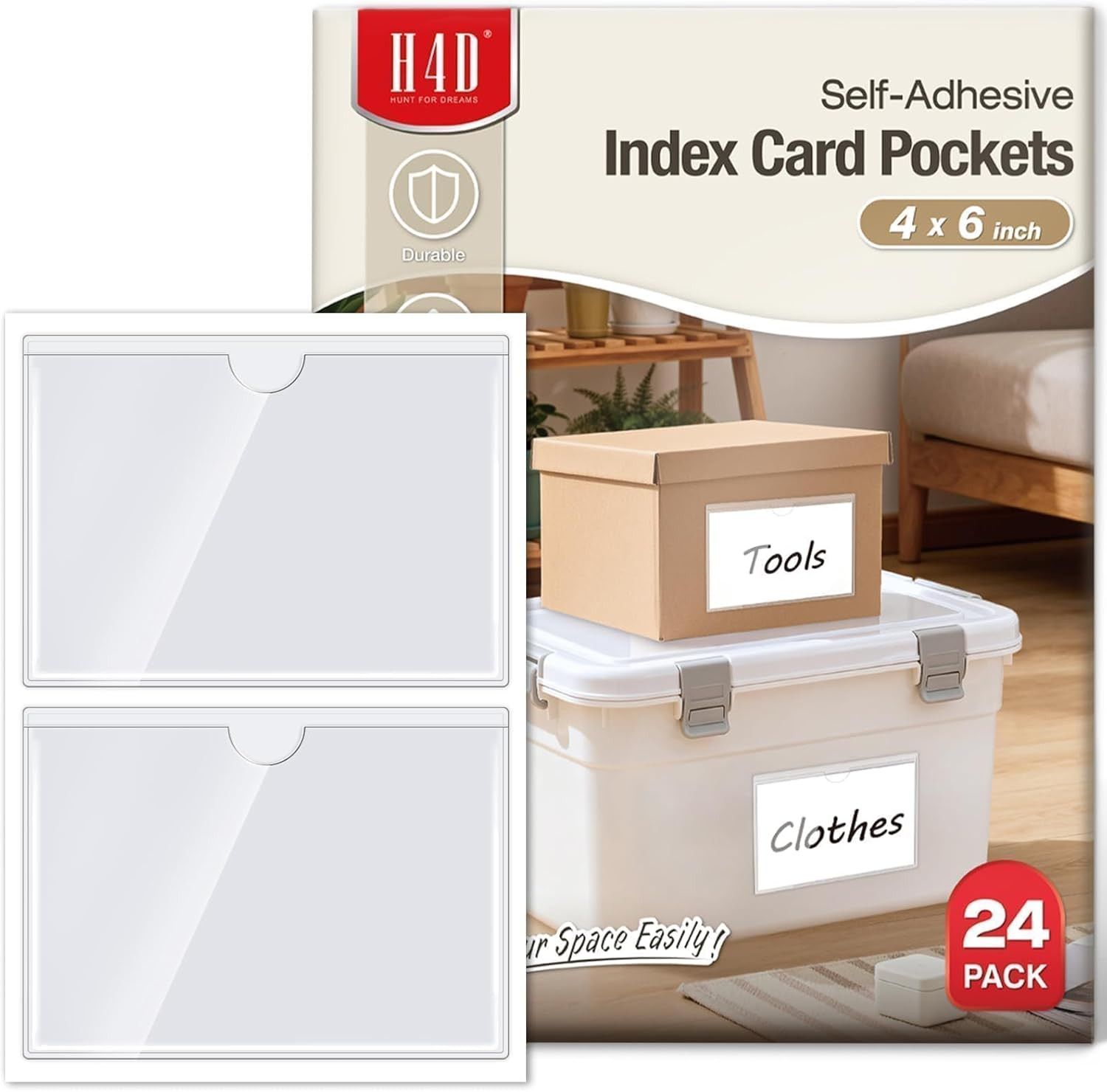 24 Pack Labels for Storage Bins, 4" X 6" Plastic Clear Adhesive Pockets | Top-Op
