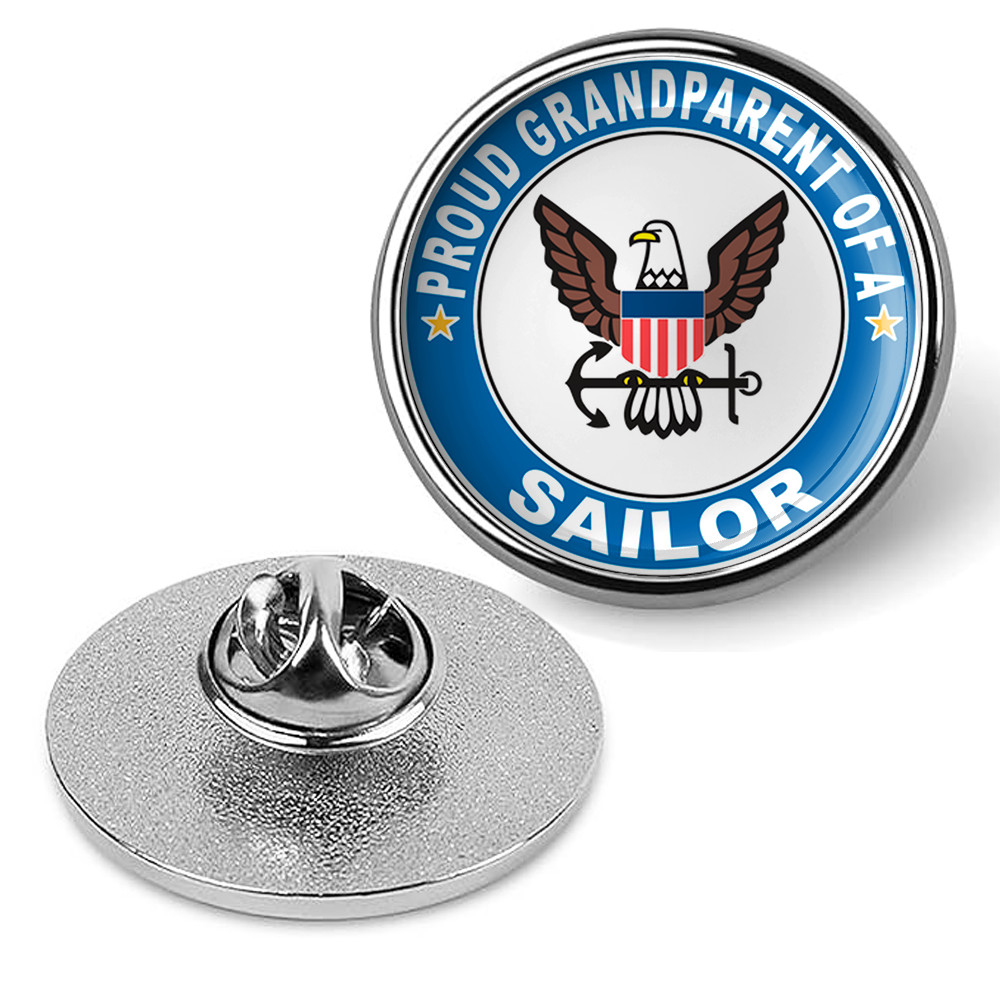 Proud Grandparent of a Sailor U.S. Navy Round Military Lapel Pin - Silver