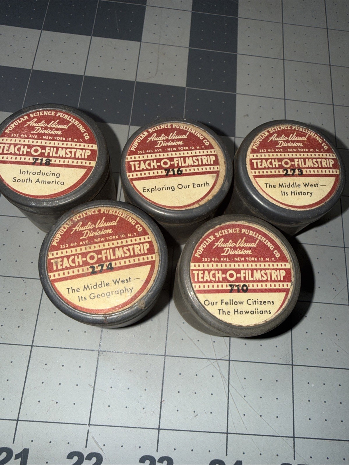 5- 1950s Popular Science Teach-O-Filmstrips Rare Geography Hawaiians Earth Etc