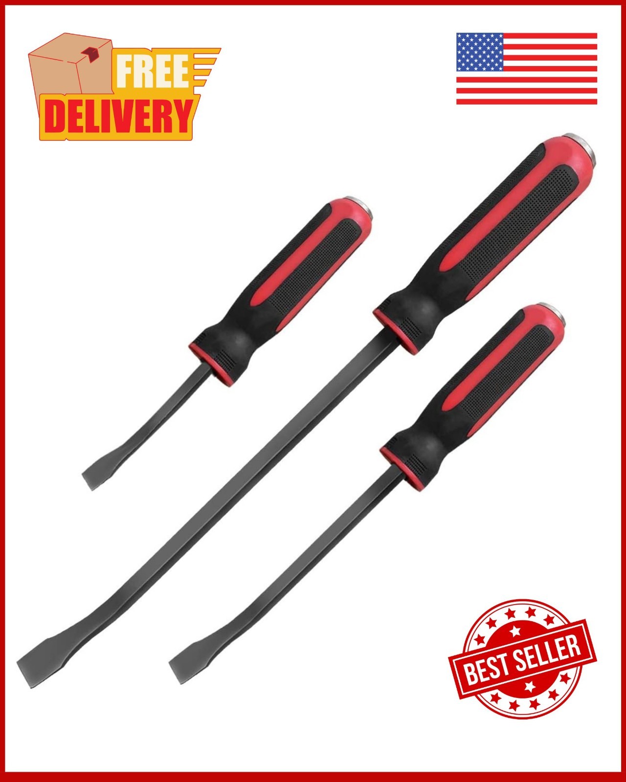 ROTATION 3-PC Steel Pry Bar Set - Strike Cap Handle & Rust Proof
