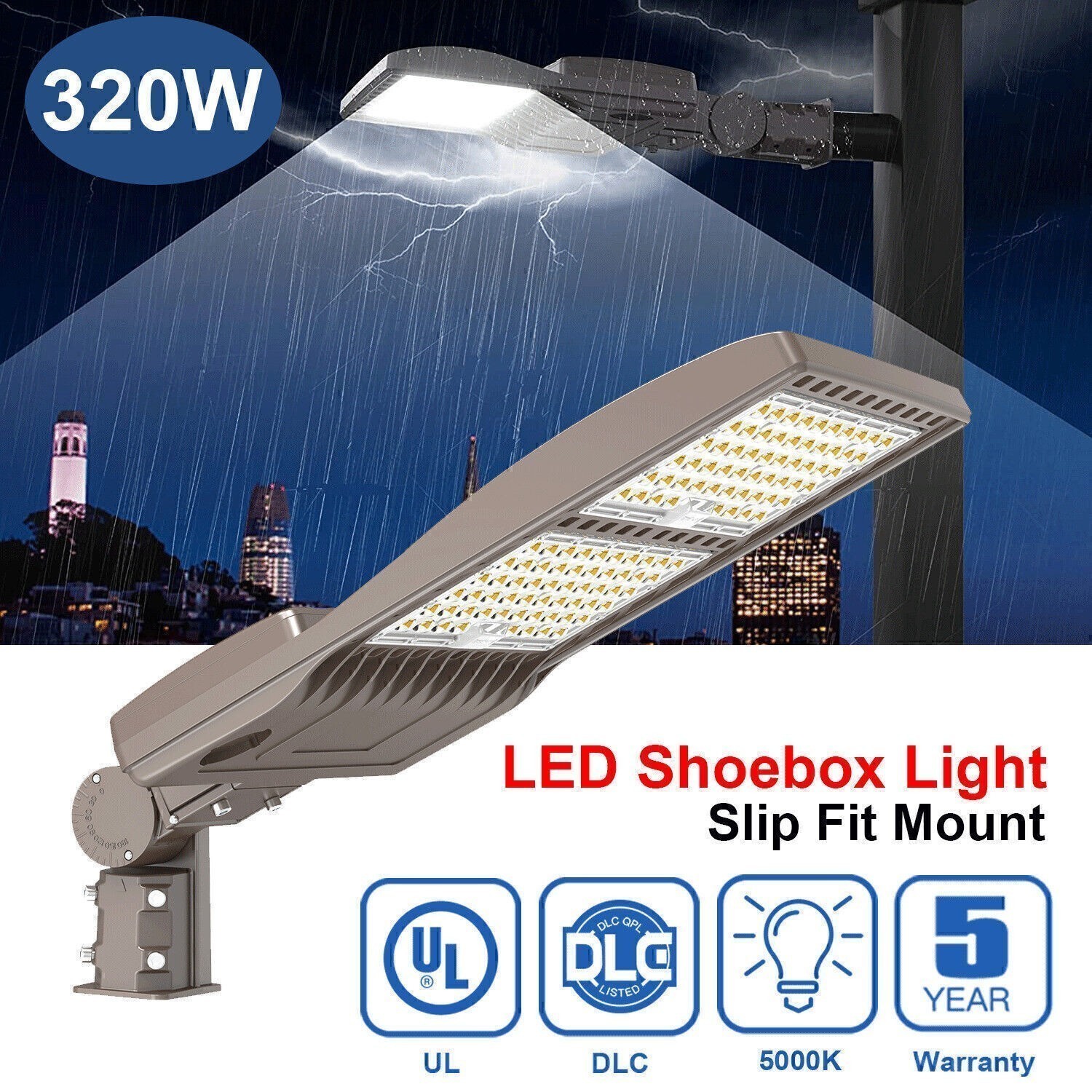 320W LED Shoebox Light Commercial Parking Lot IP65 Outdoor Area Street Lighting